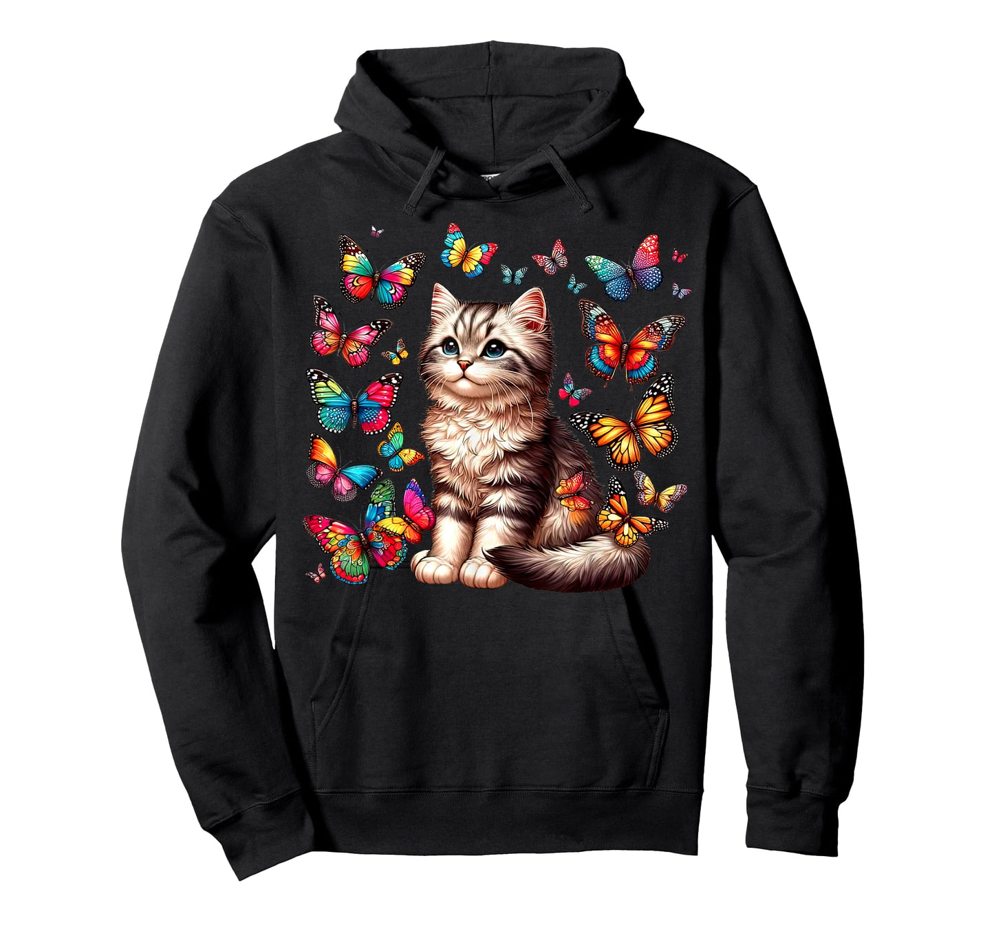 Cute Cat With Colorful Butterfly Art Pet Lover Kitten T-Shirt for Men Women Girls Kids