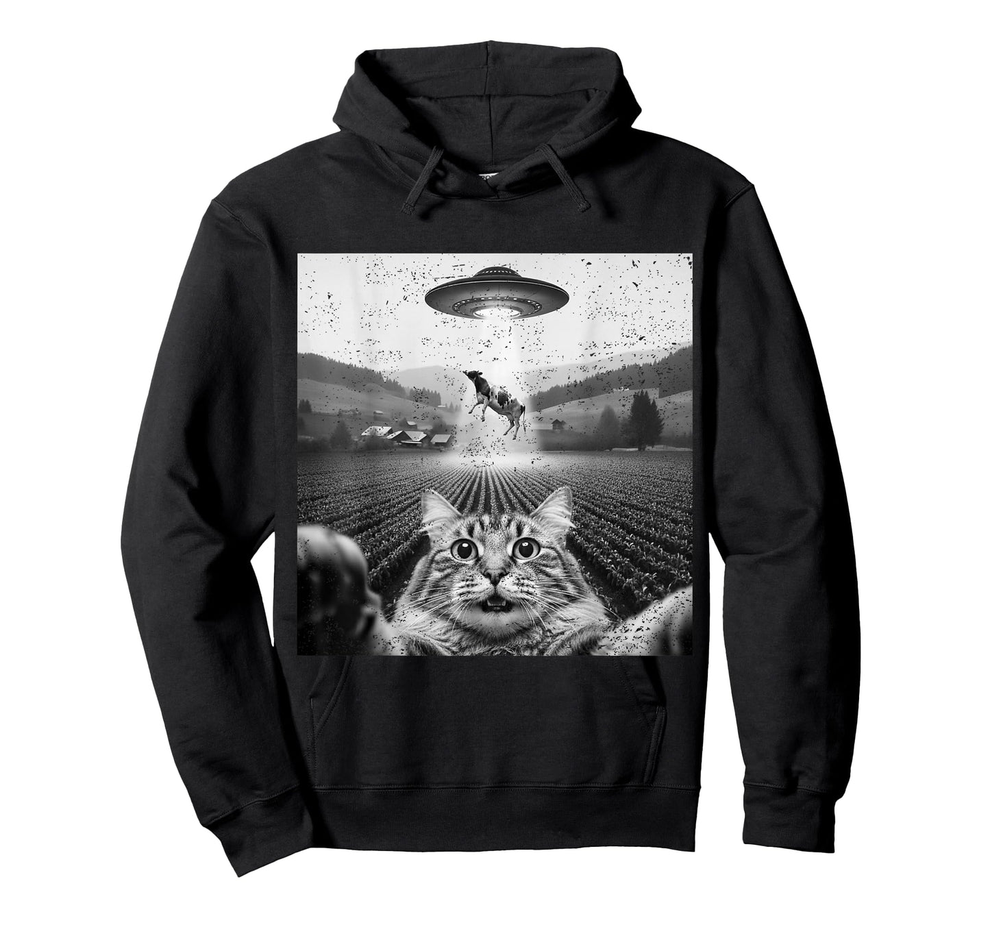 Hilarious Cat Selfie UFO Cow Abduction Alien Meme Design T-Shirt