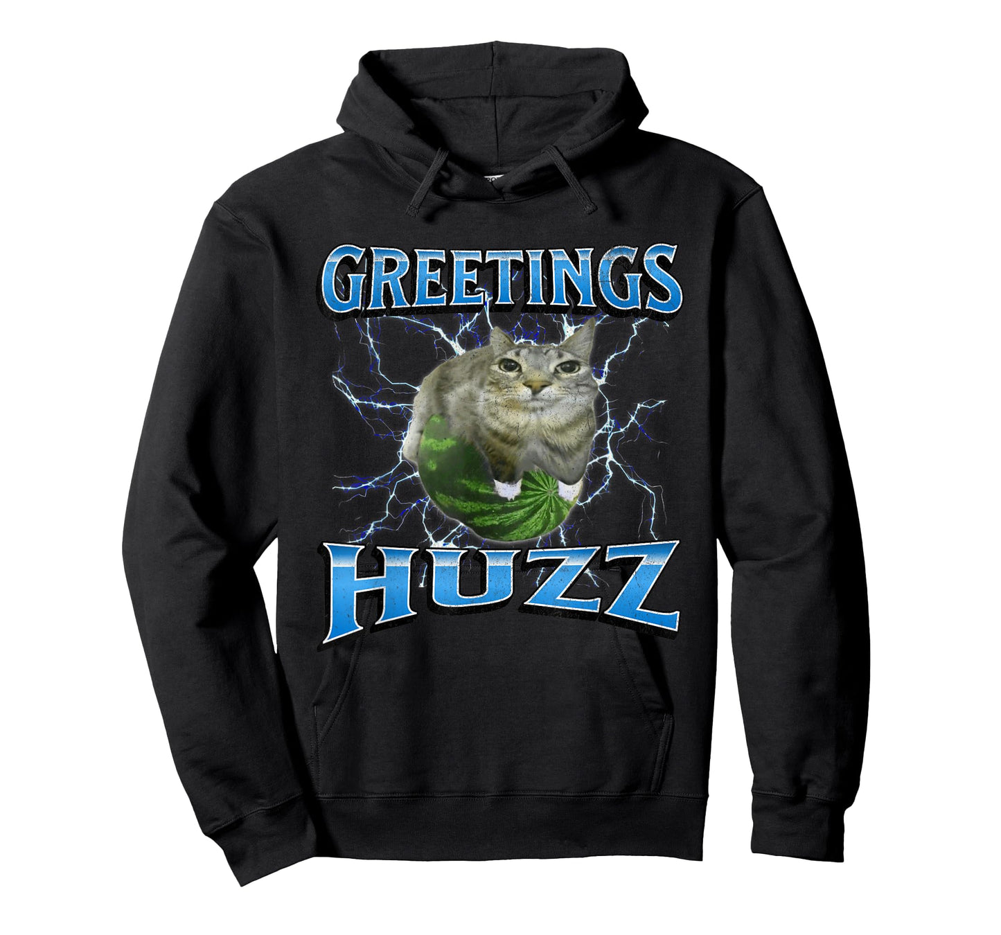 Greetings Huzz Funny Watermelon Cat Meme Bootleg Graphic T-Shirt for Men Women