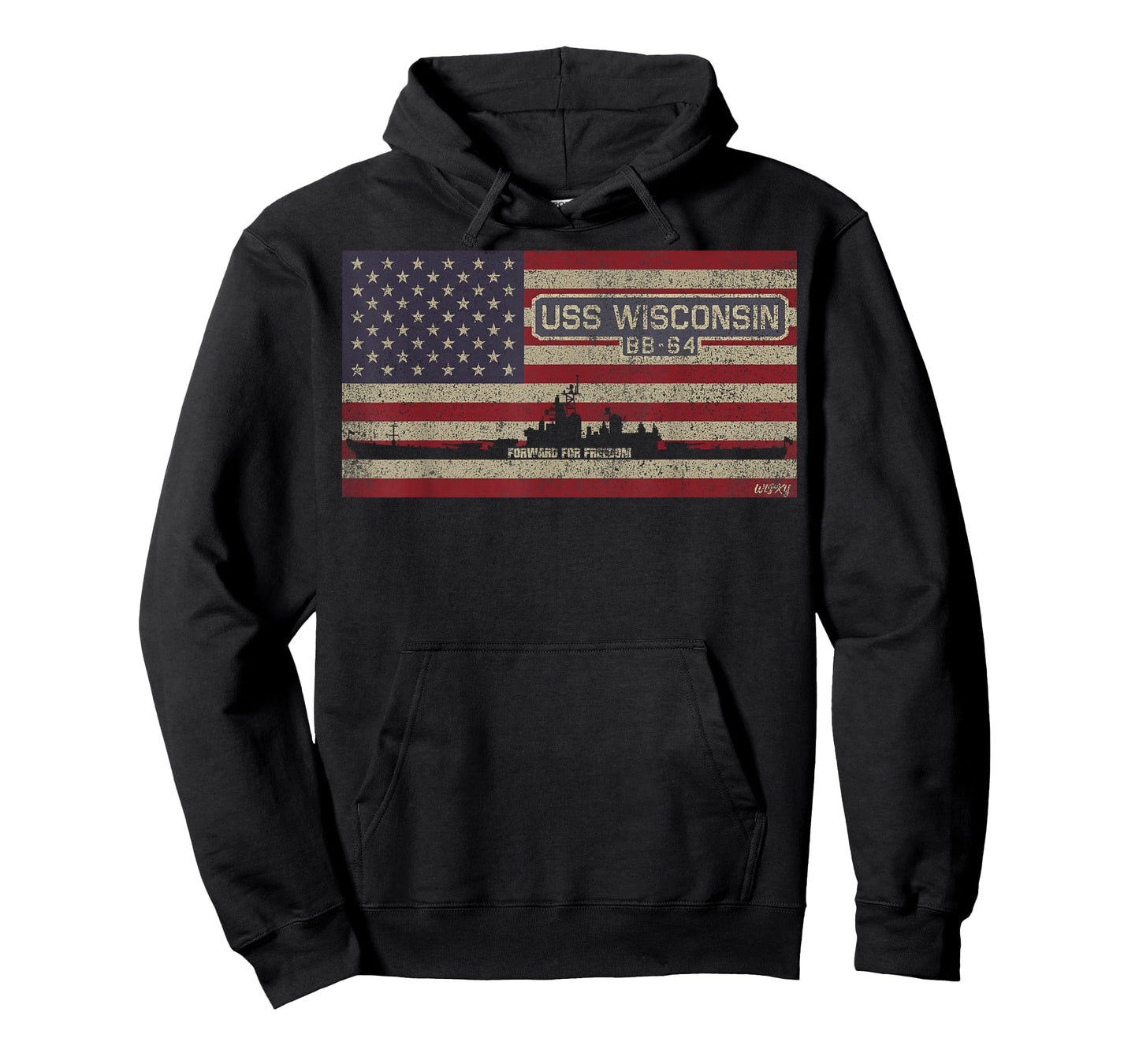 USS Wisconsin BB-64 Battleship USA American Flag T-Shirt