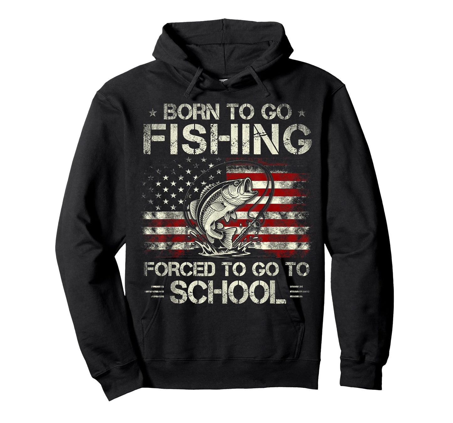 Born to Go Fishing Forced to Go to School Bass Fishing Flag T-Shirt