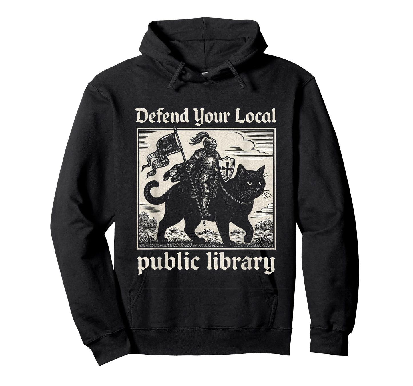 Defend Your Local Public Library Cat Knight Funny Fantasy T-Shirt