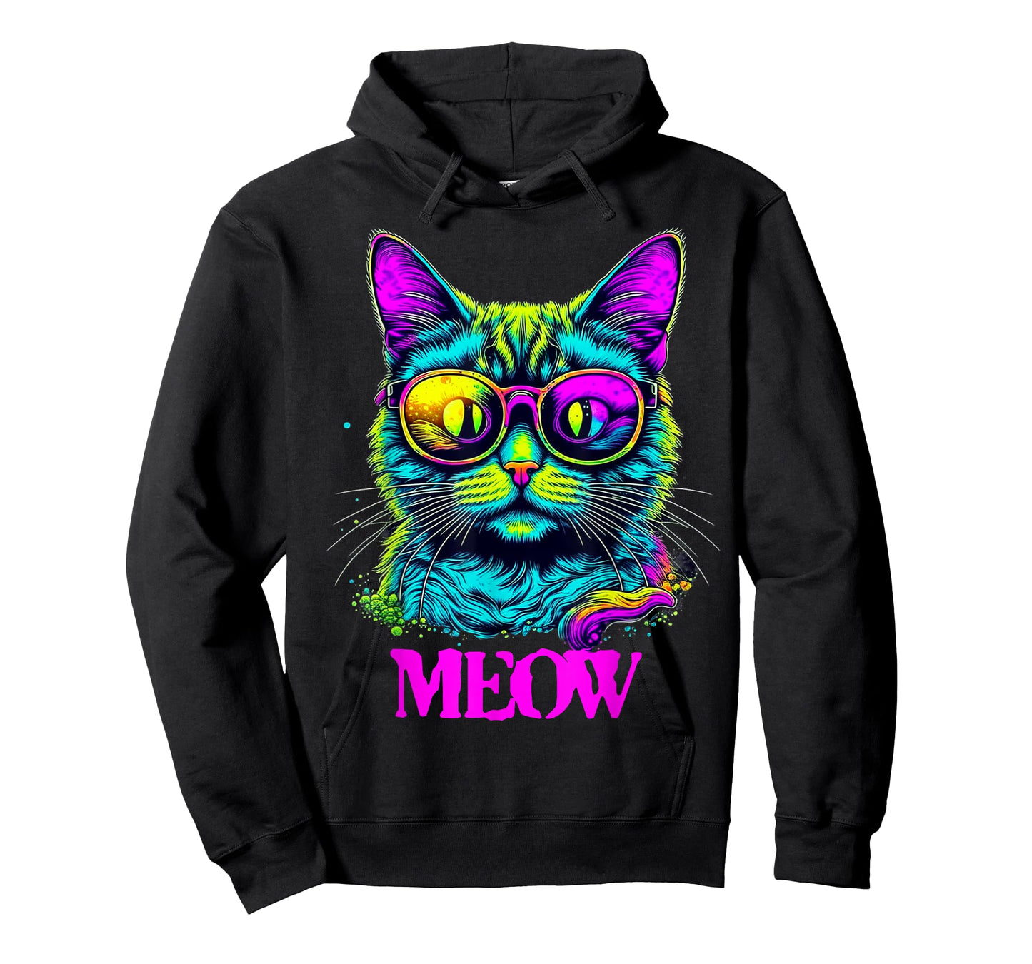 Funny Cat Sunglasses Bright Psychedelic Retro Cool Meow! T-Shirt