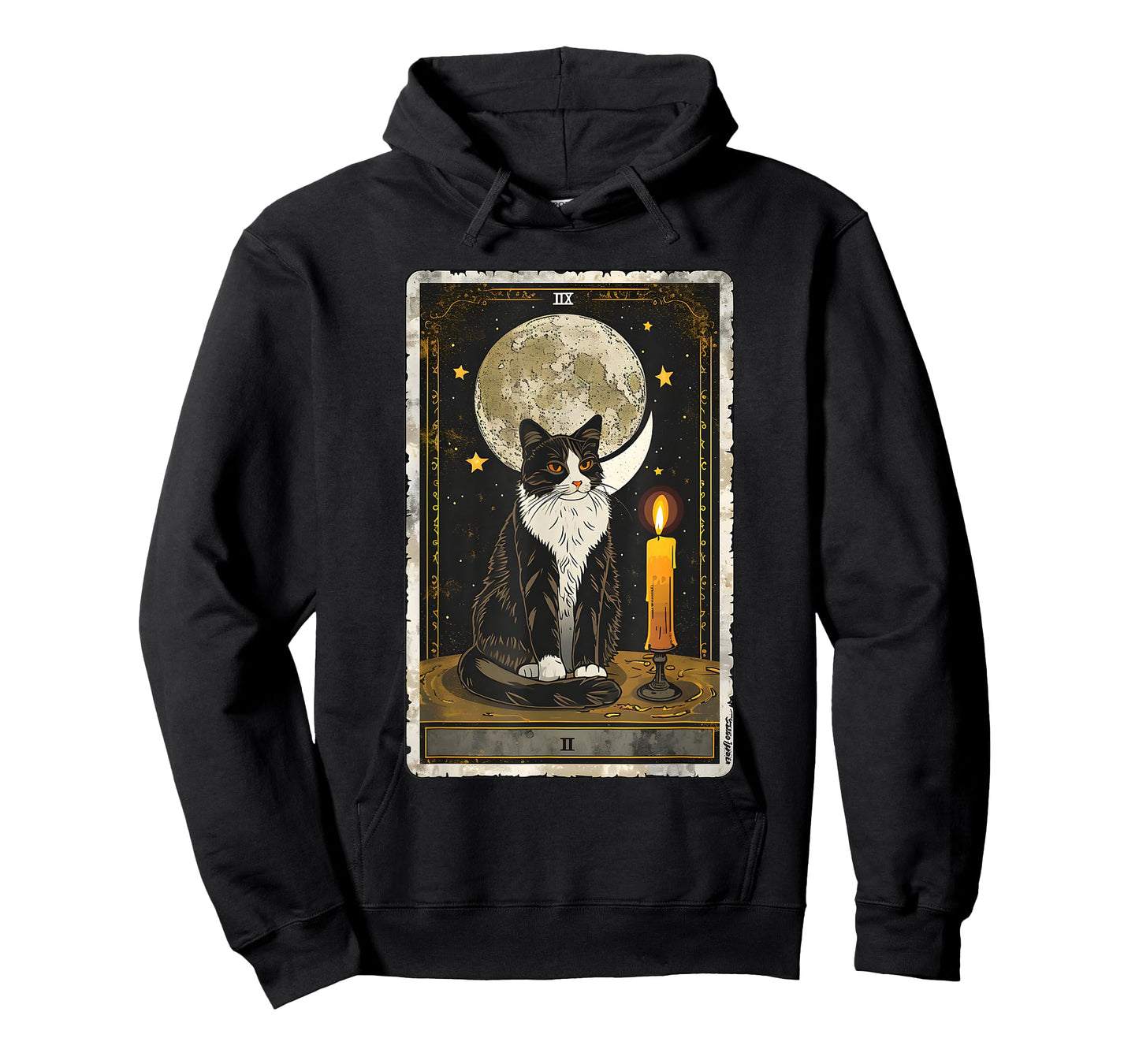 Mystical Feline Serenity: Tarot Moonlight Cat Men Women Kids T-Shirt