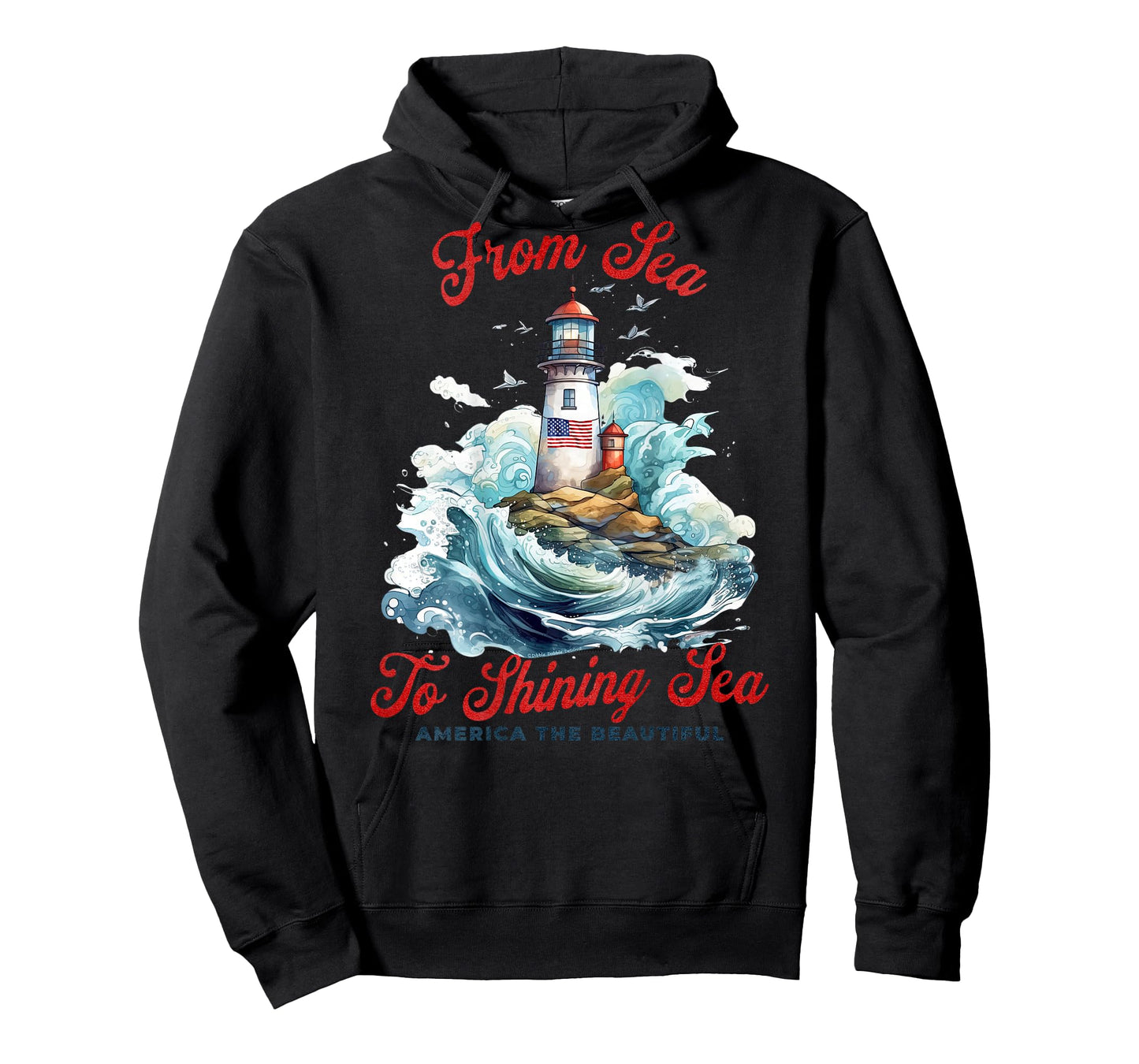 On Back Patriotic Sea to Shining Sea Lighthouse 4th of July T-Shirt