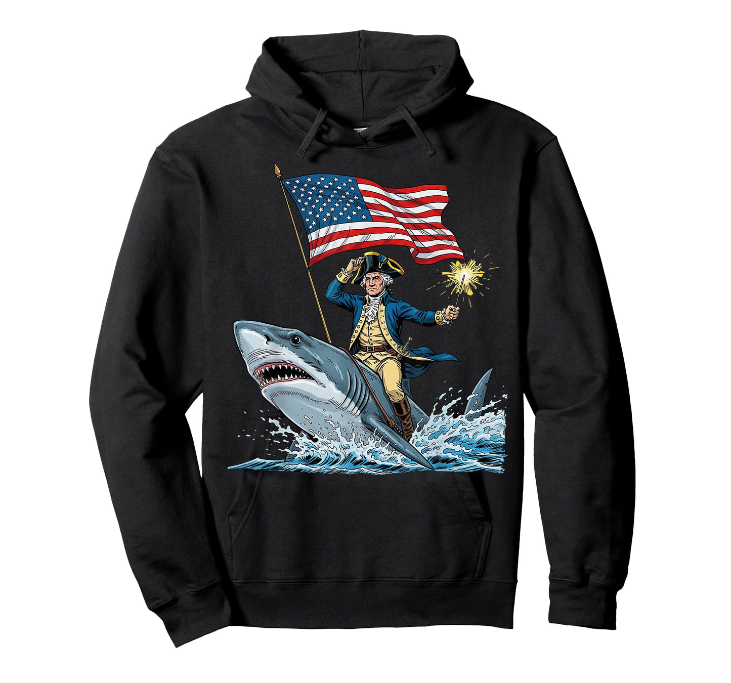 George Washington Riding Shark Funny July 4th American Flag T-Shirt