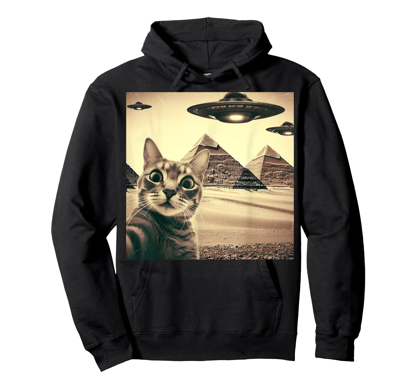Cat Selfie With Alien UFO Funny Cat Gifts For Men Women Kid T-Shirt