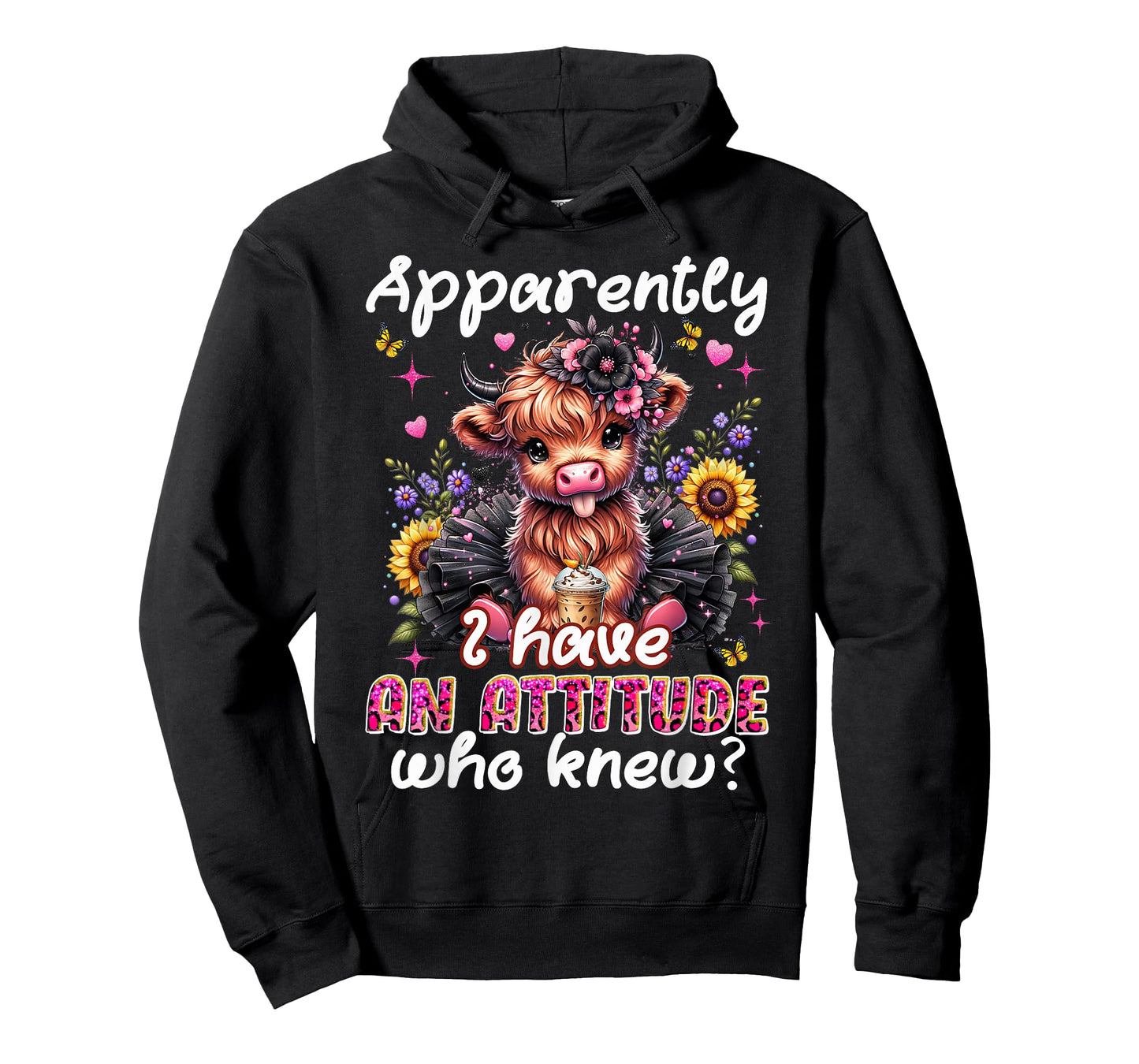 Apparently I Have An Attitude Funny Sarcastic Highland Cow T-Shirt