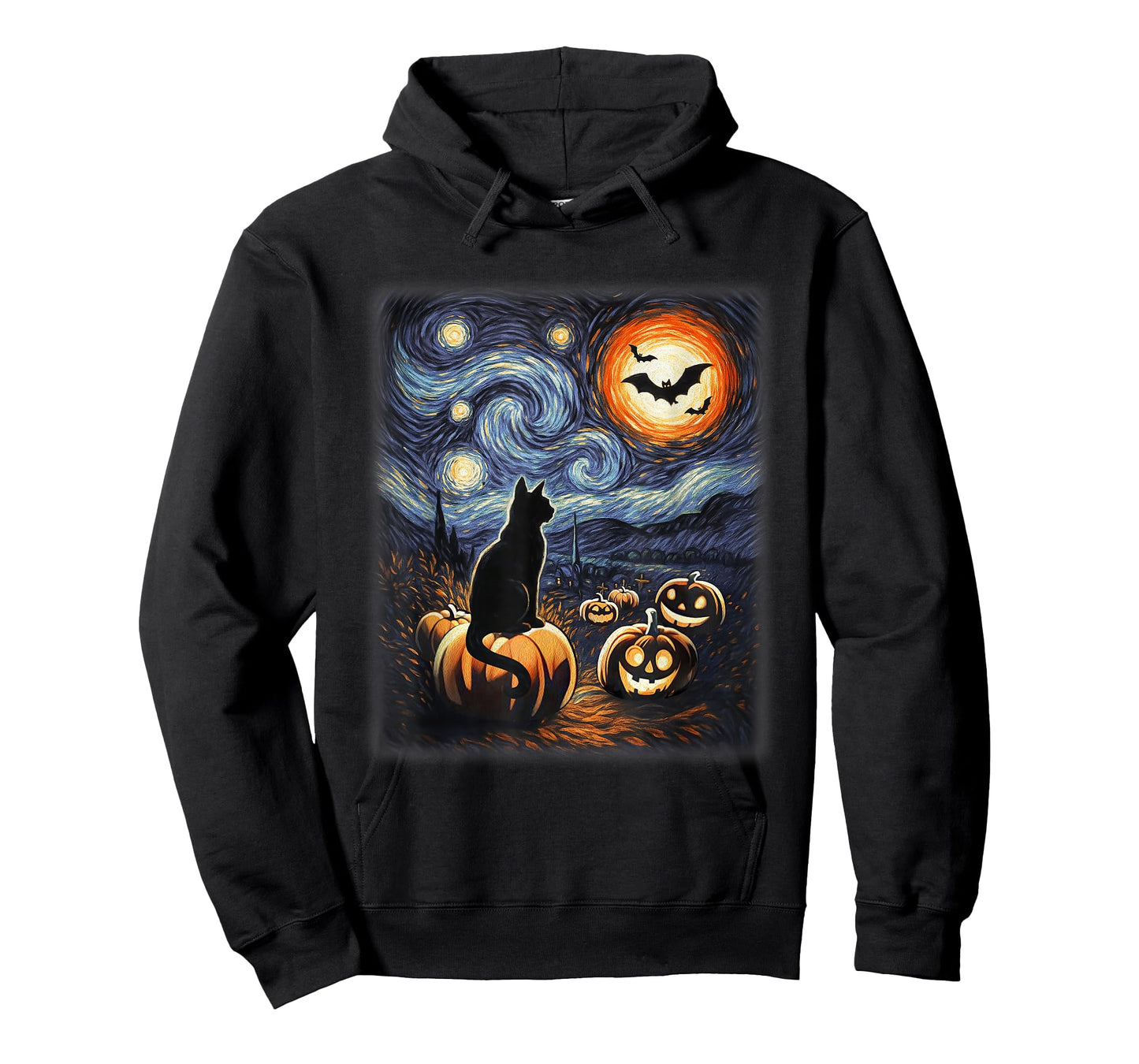 Halloween Black Cat Van Gogh Starry Night Lovers Cats T-Shirt