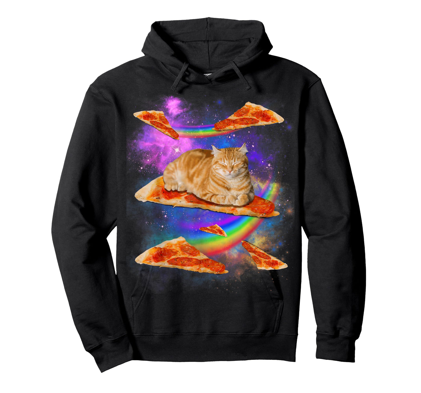 Funny Galaxy Cat in Space, Cat Riding Pizza T-Shirt