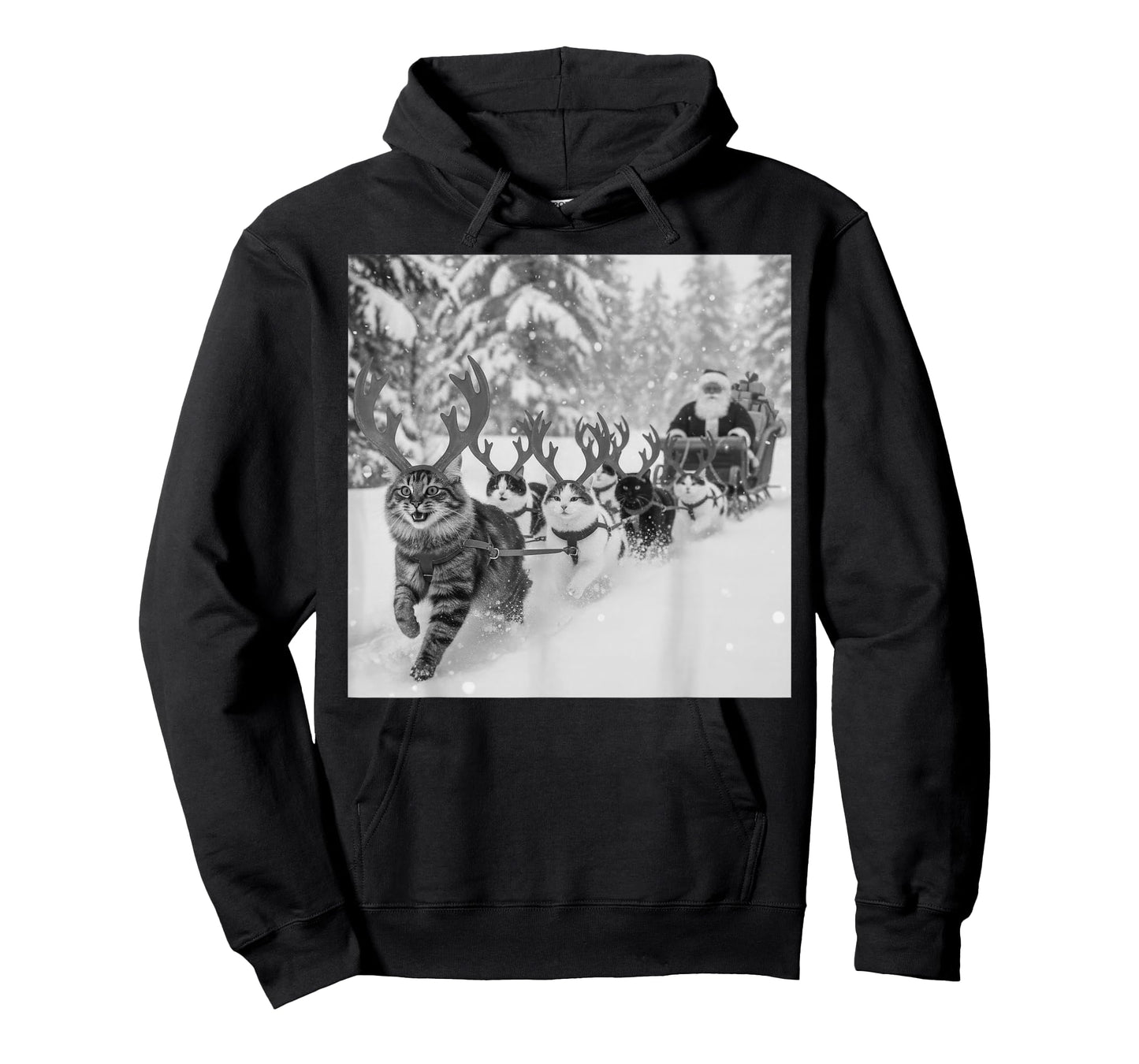 Funny Christmas Santa Sleigh Cats Reindeer Selfie Xmas Meme T-Shirt