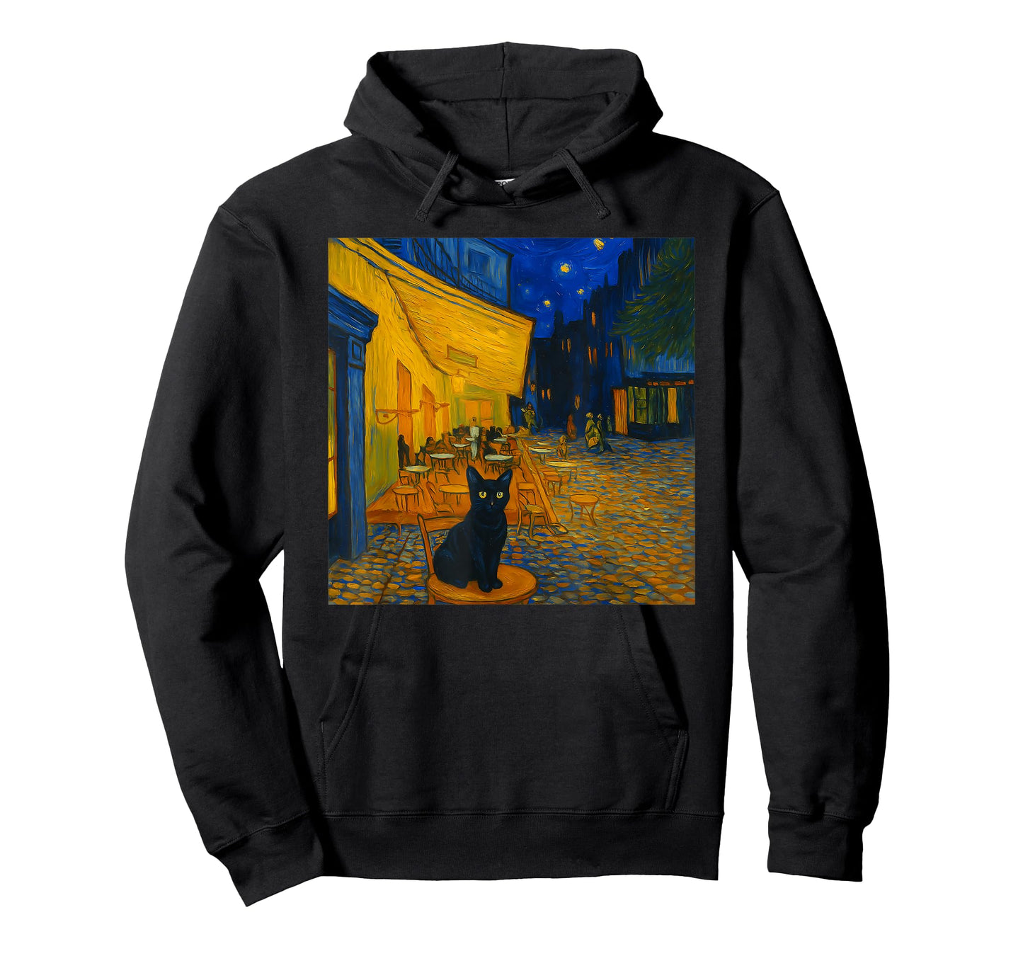 Cafe Terrace At Night With Cat Funny Famous Artist Painting Men Women Kids T-Shirt
