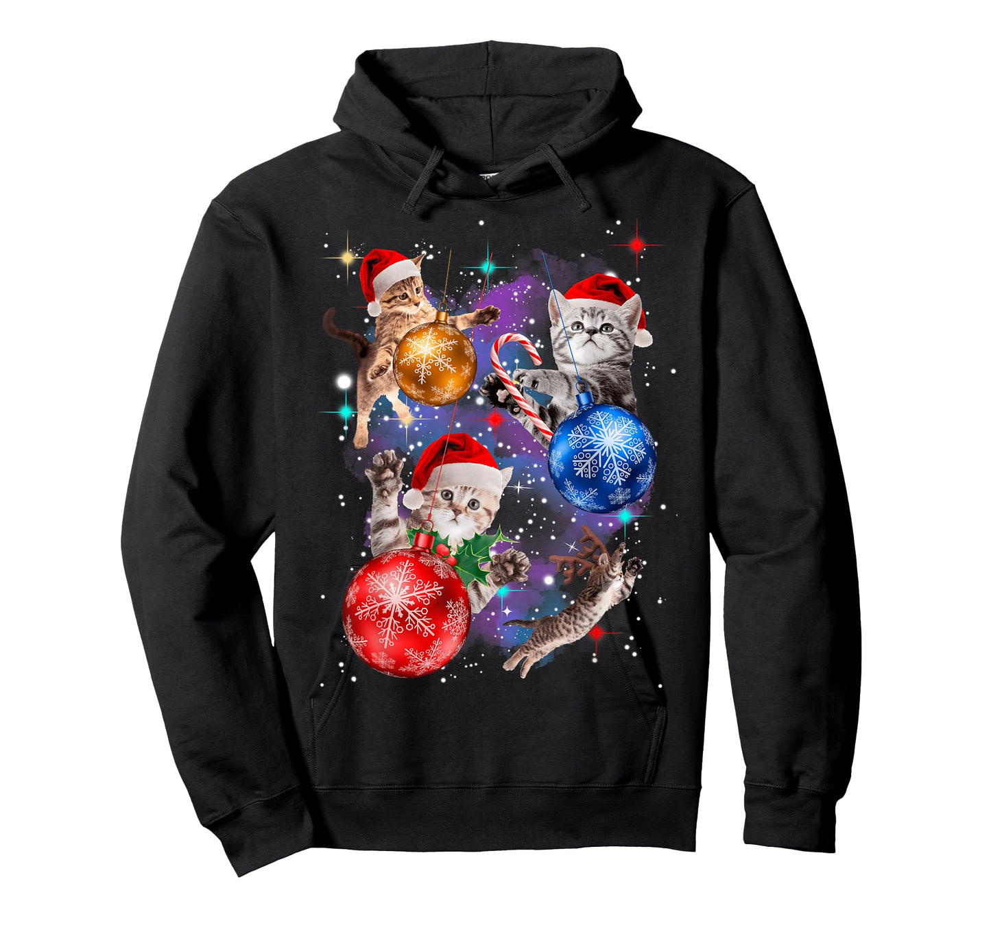 Cute Christmas Cats in Space Ornaments T-Shirt