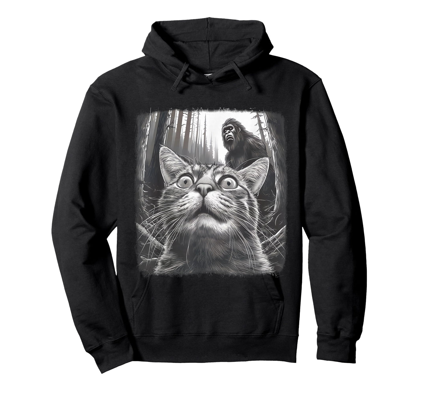 Surprised Scared Cat Selfie with Sasquatsch Bigfoot 0D4ERF T-Shirt
