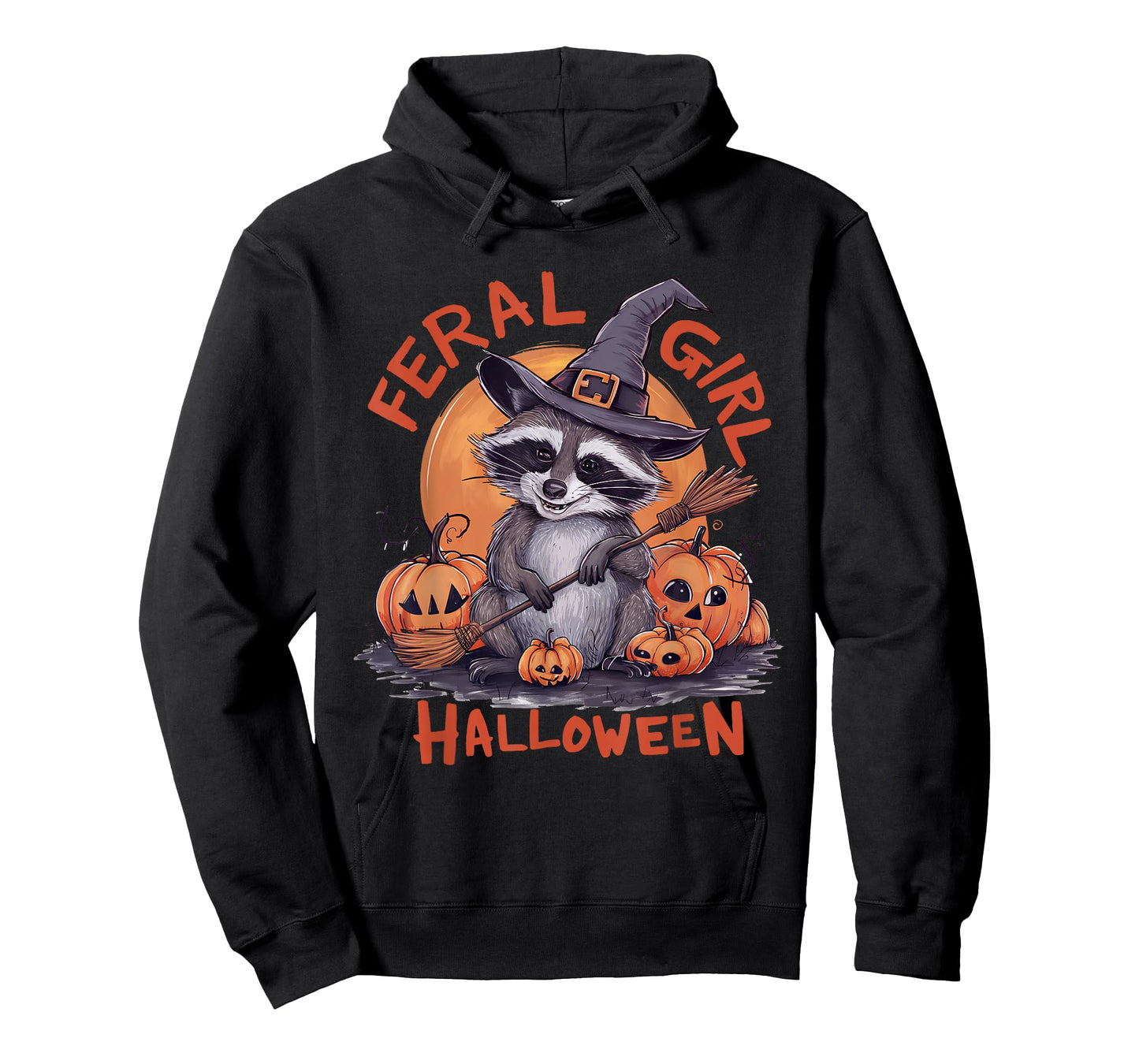 Feral Girl Halloween Spooky Witch Funny Raccoon Pumpkin T-Shirt