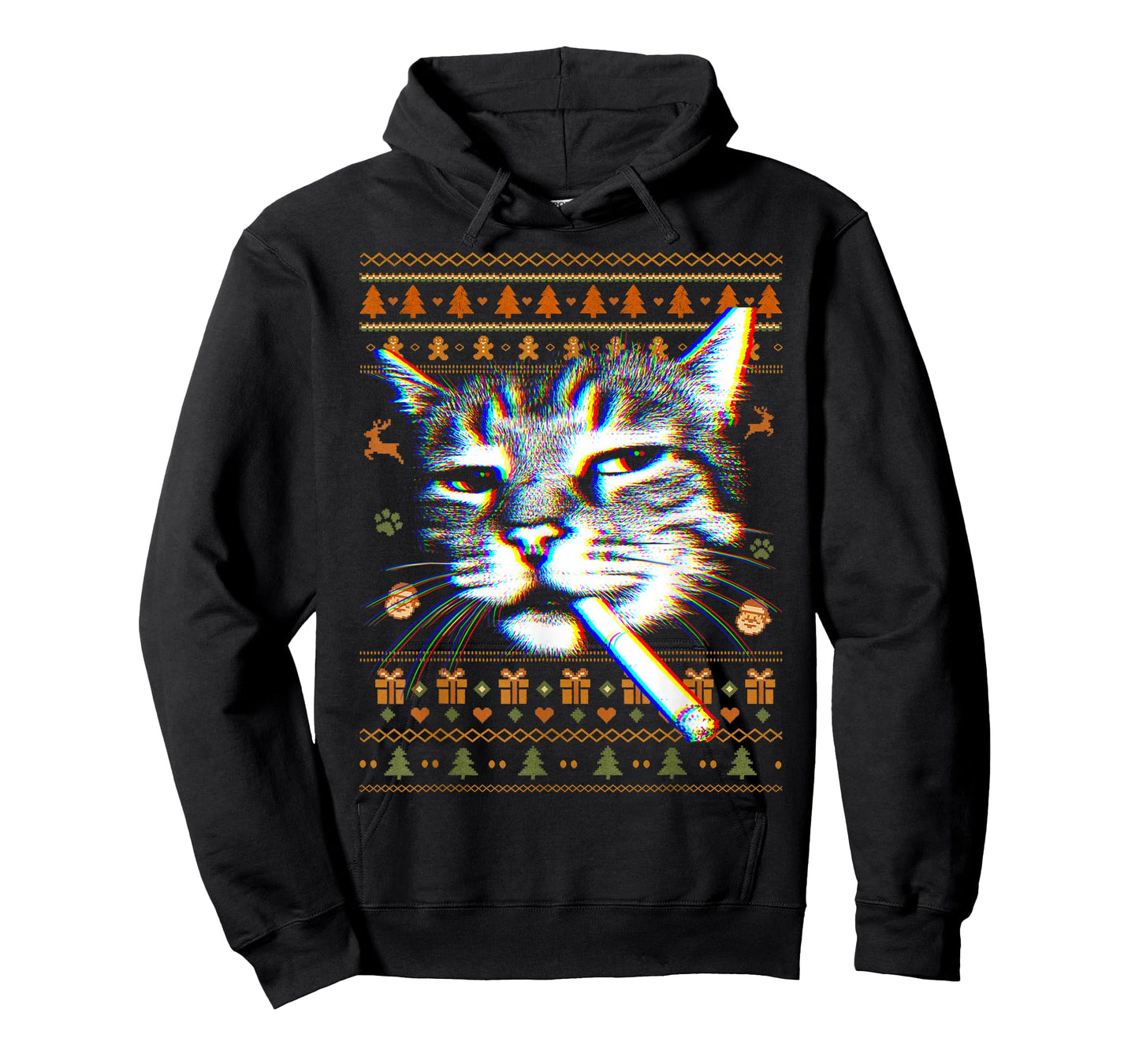 Funny Smoking Cat Meme Ugly Christmas Sweaters Cat Lovers T-Shirt