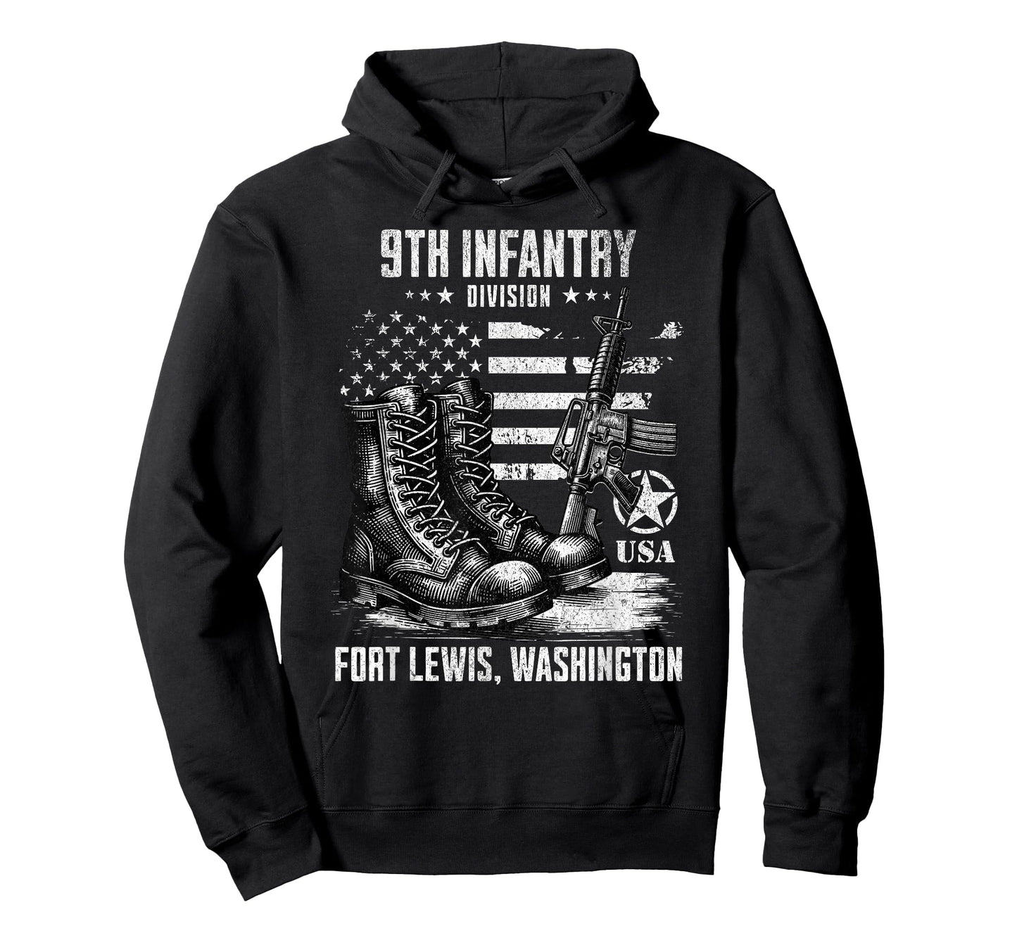 SoldierTees 9th Infantry Division Fort Lewis Washington Military Veteran T-Shirt, Small, Black