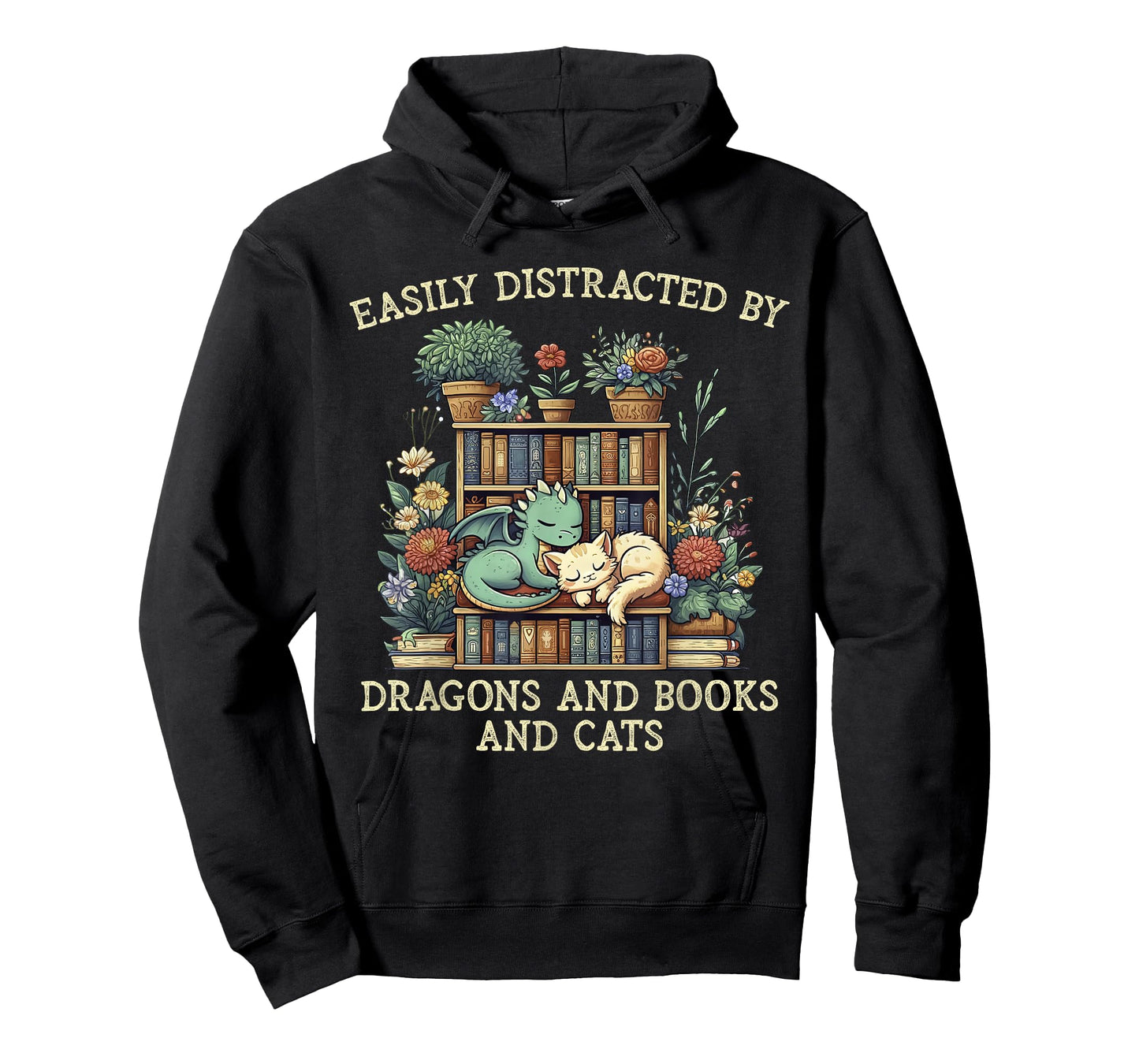 Easily Distracted By Dragons Books Cats Fantasy Book Lover T-Shirt