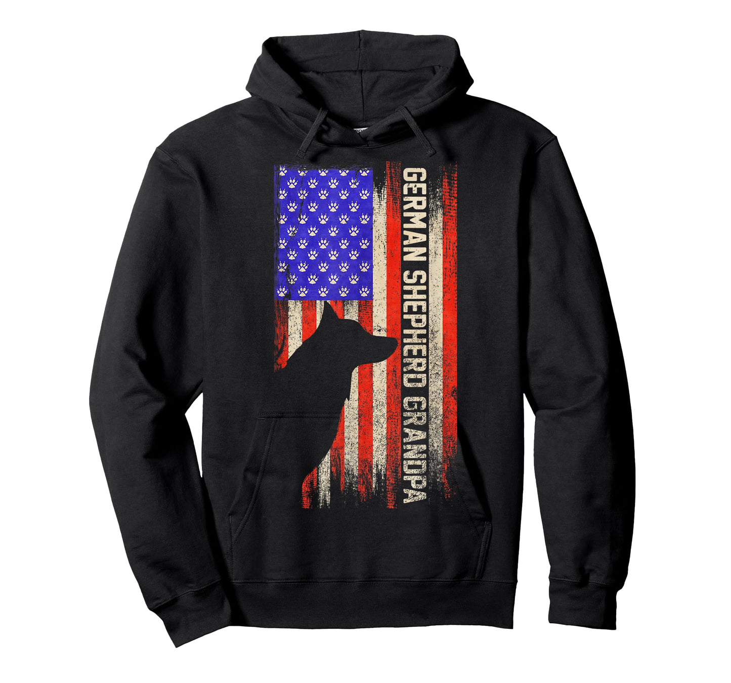 Vintage USA Flag Proud German Shepherd Grandpa Silhouette T-Shirt