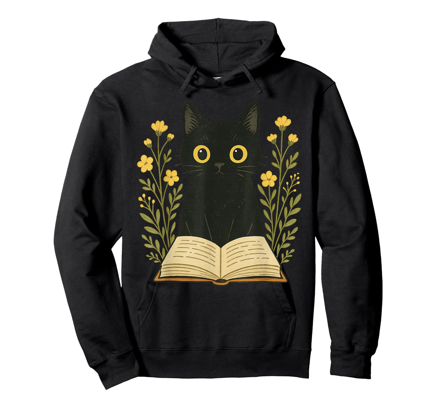 Black Cat Reading Book Flowers T-Shirt