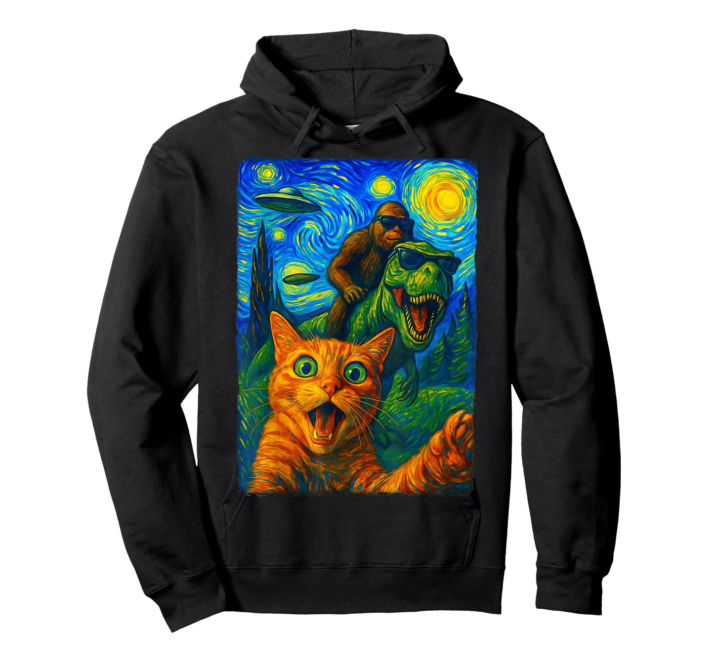 Cat T-Rex Bigfoot UFO Selfie T-Shirt