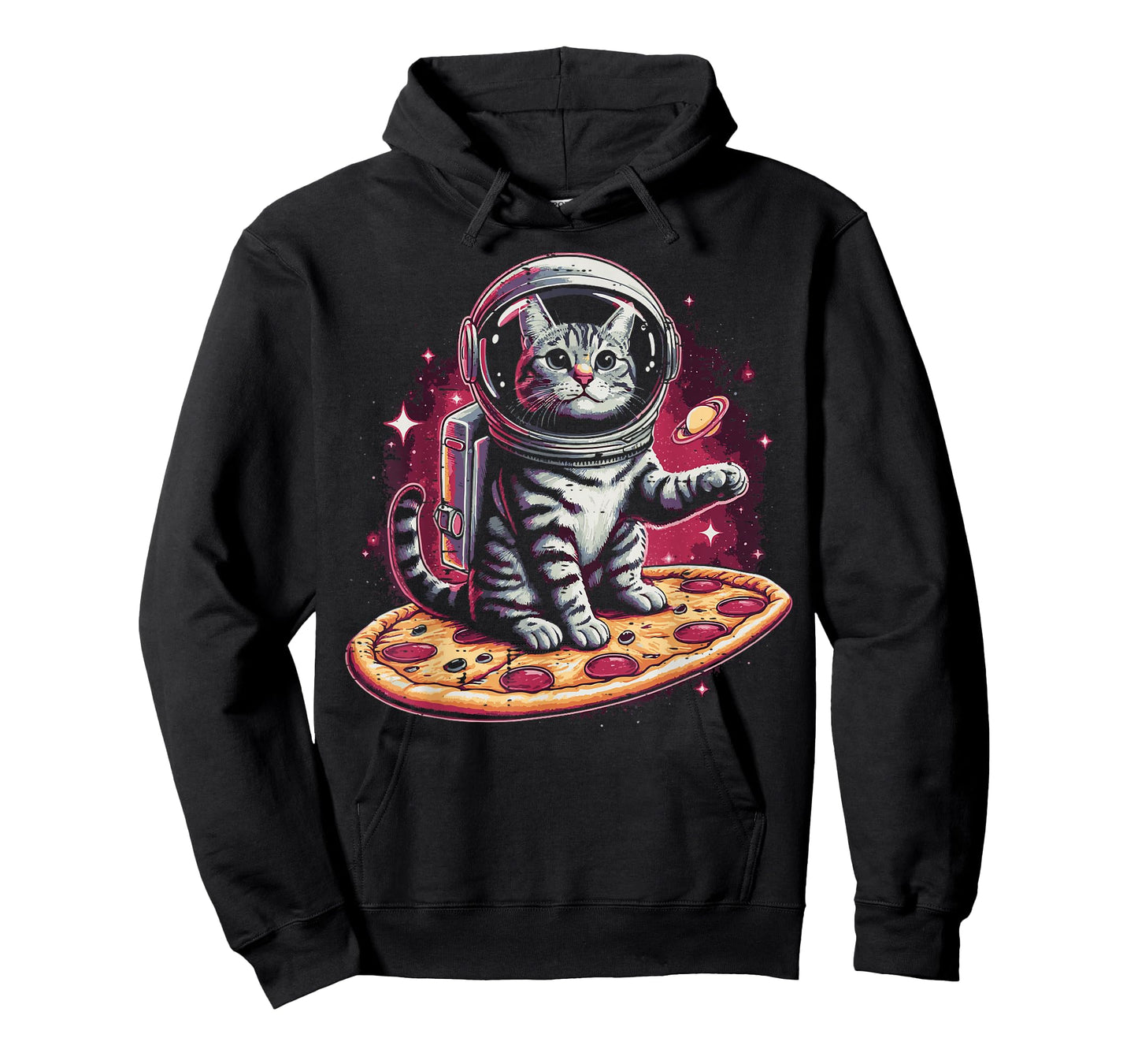 Astronaut Cat On Pizza Funny Kitten Food Pun Men Women Kids T-Shirt