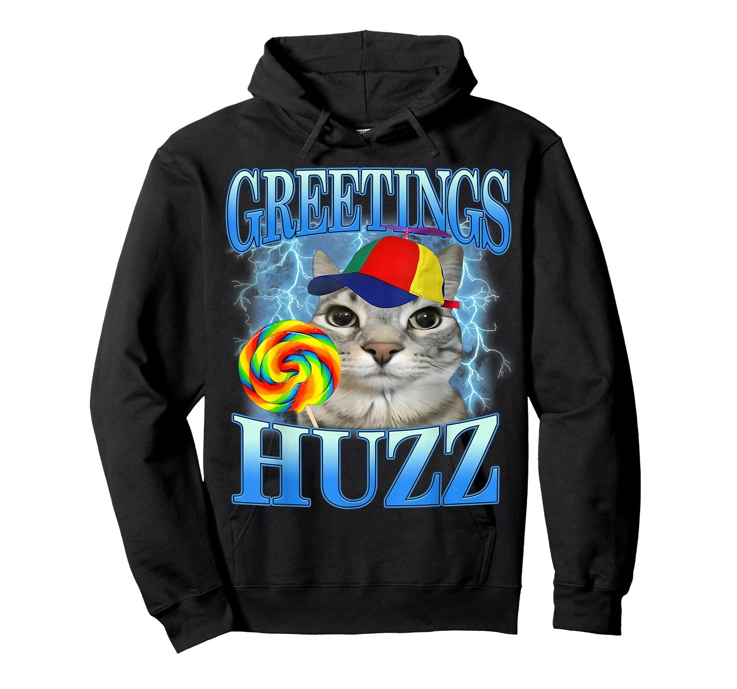 Greetings Huzz Cat Meme Funny Lightning Candy Pet Enthusiast T-Shirt