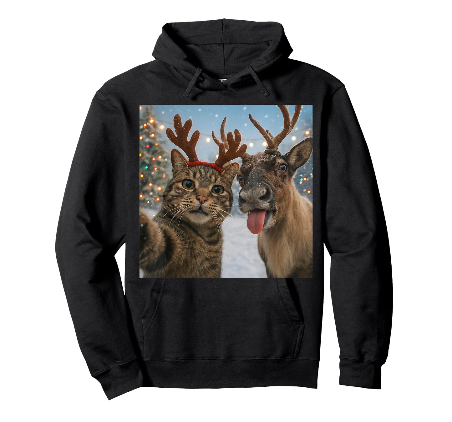 Funny Cat Selfie with Reindeer Christmas Holiday Meme T-Shirt