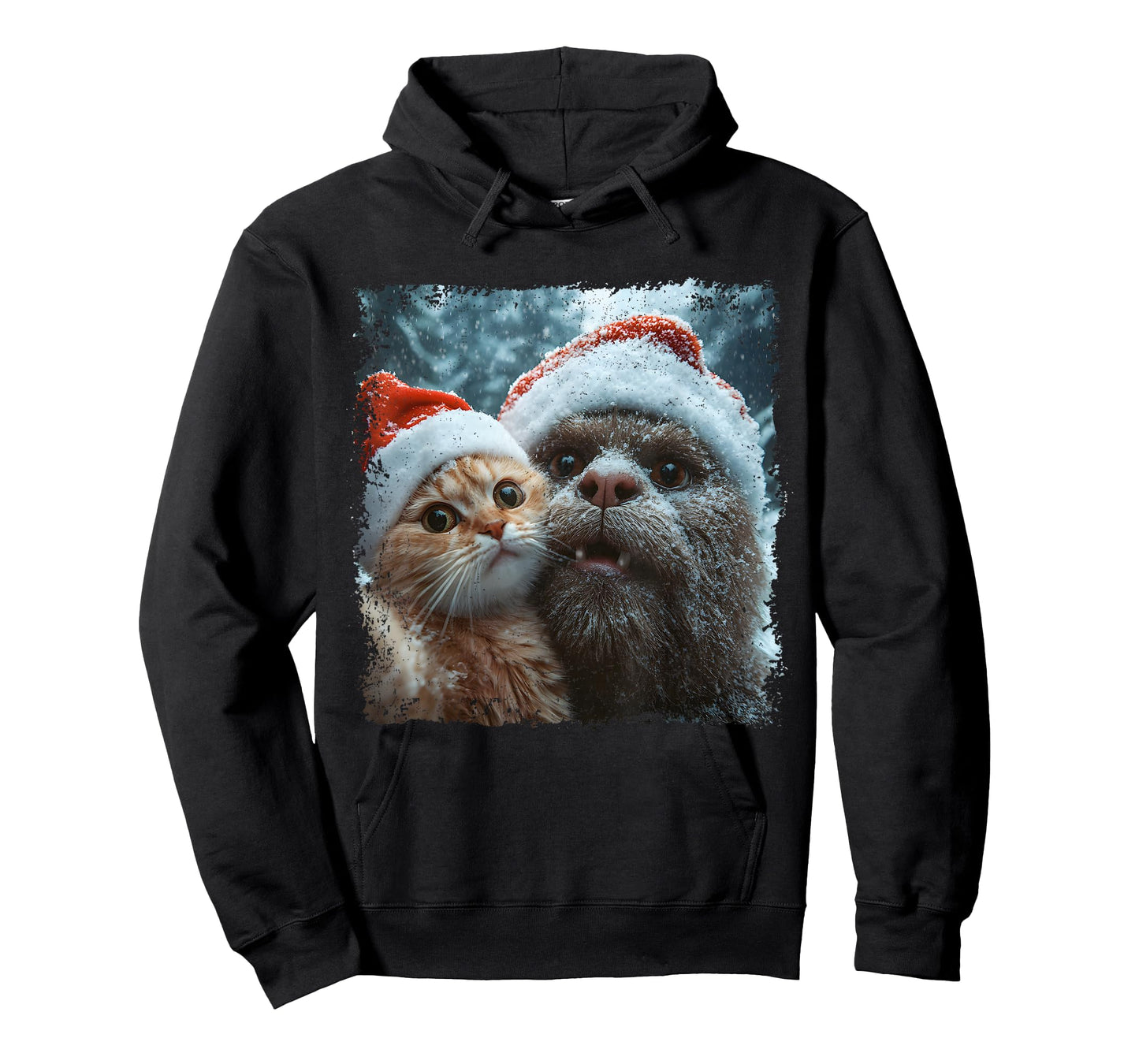Funny Bigfoot and Cat Christmas Selfie Design T-Shirt