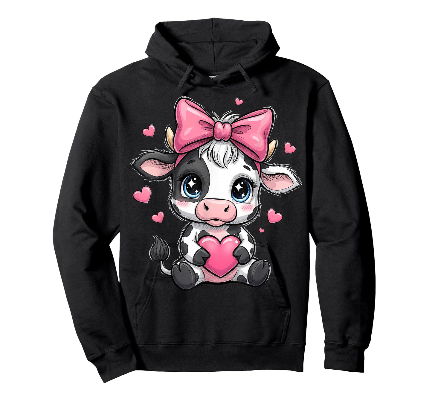 Awesome Black & White Cow Holding Heart Pink Coquette Bow T-Shirt