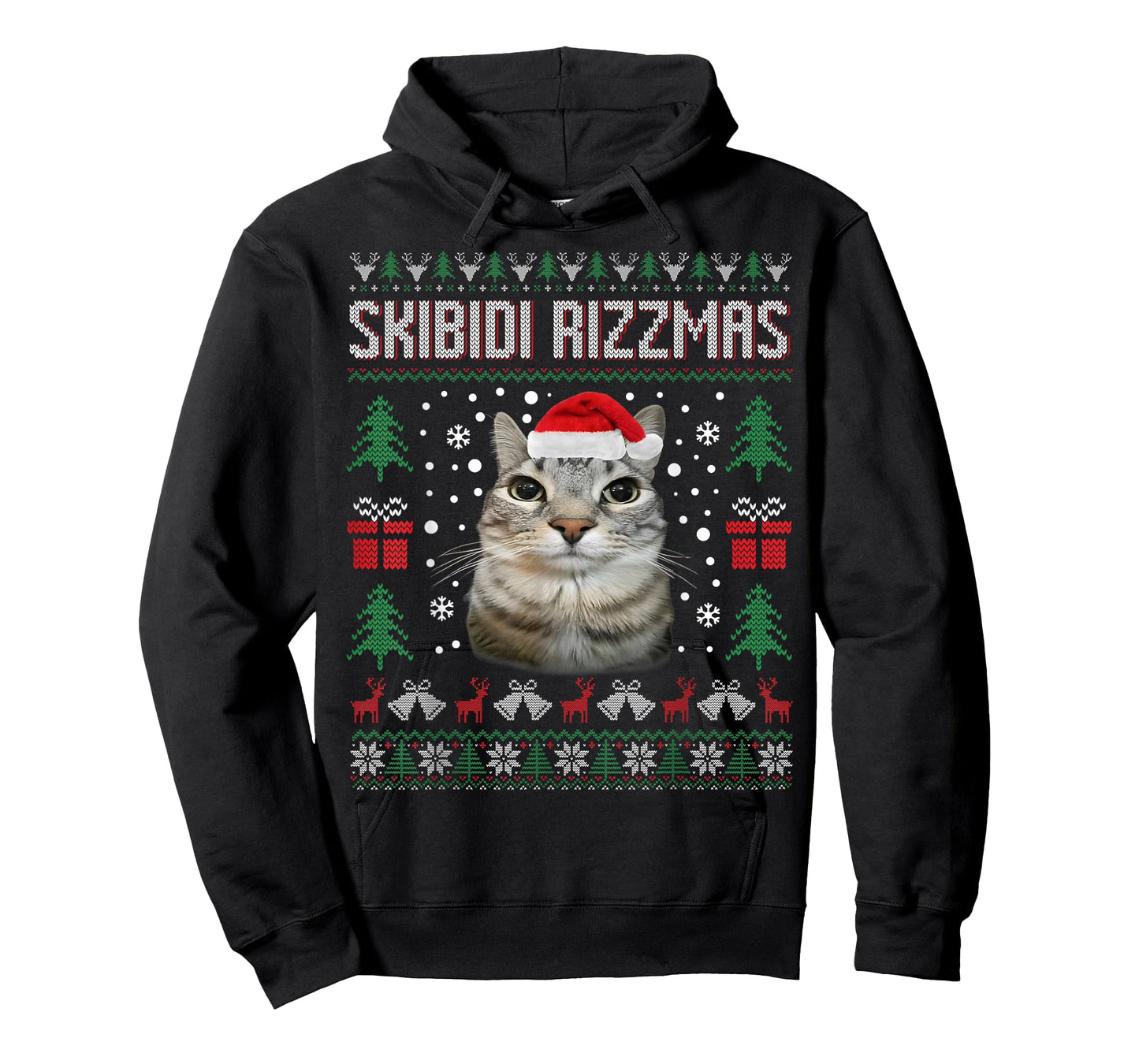 Skibidi Rizzmas Funny Silly Staring Cat Ugly Sweater Xmas T-Shirt