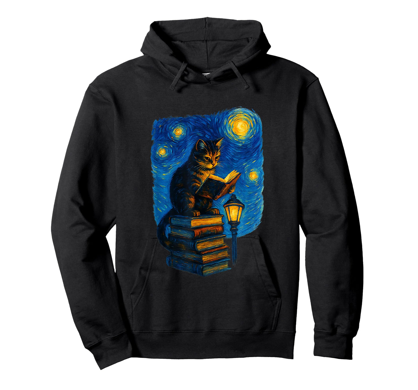 Cat Reading Books Starry Night for Cat Lover T-Shirt