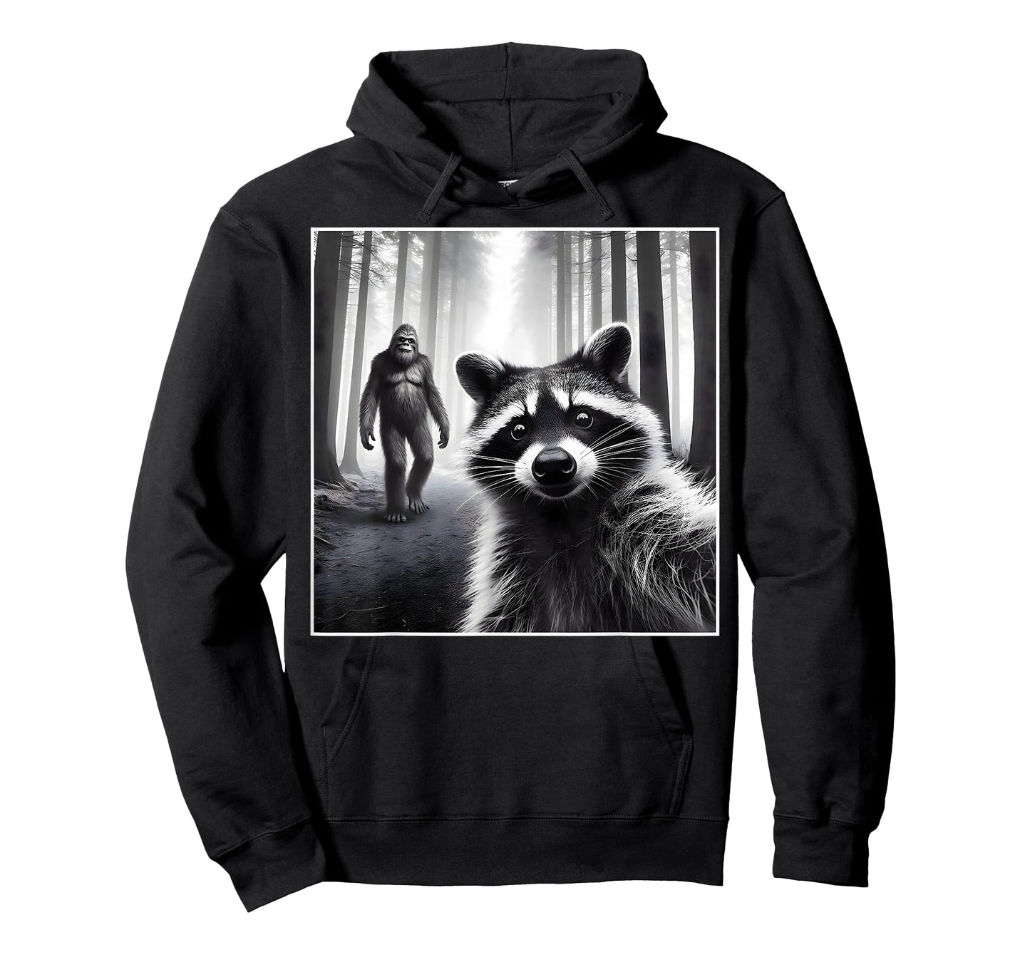Scared Raccoon Selfie with Sasquatch Bigfoot Funny Raccoon T-Shirt