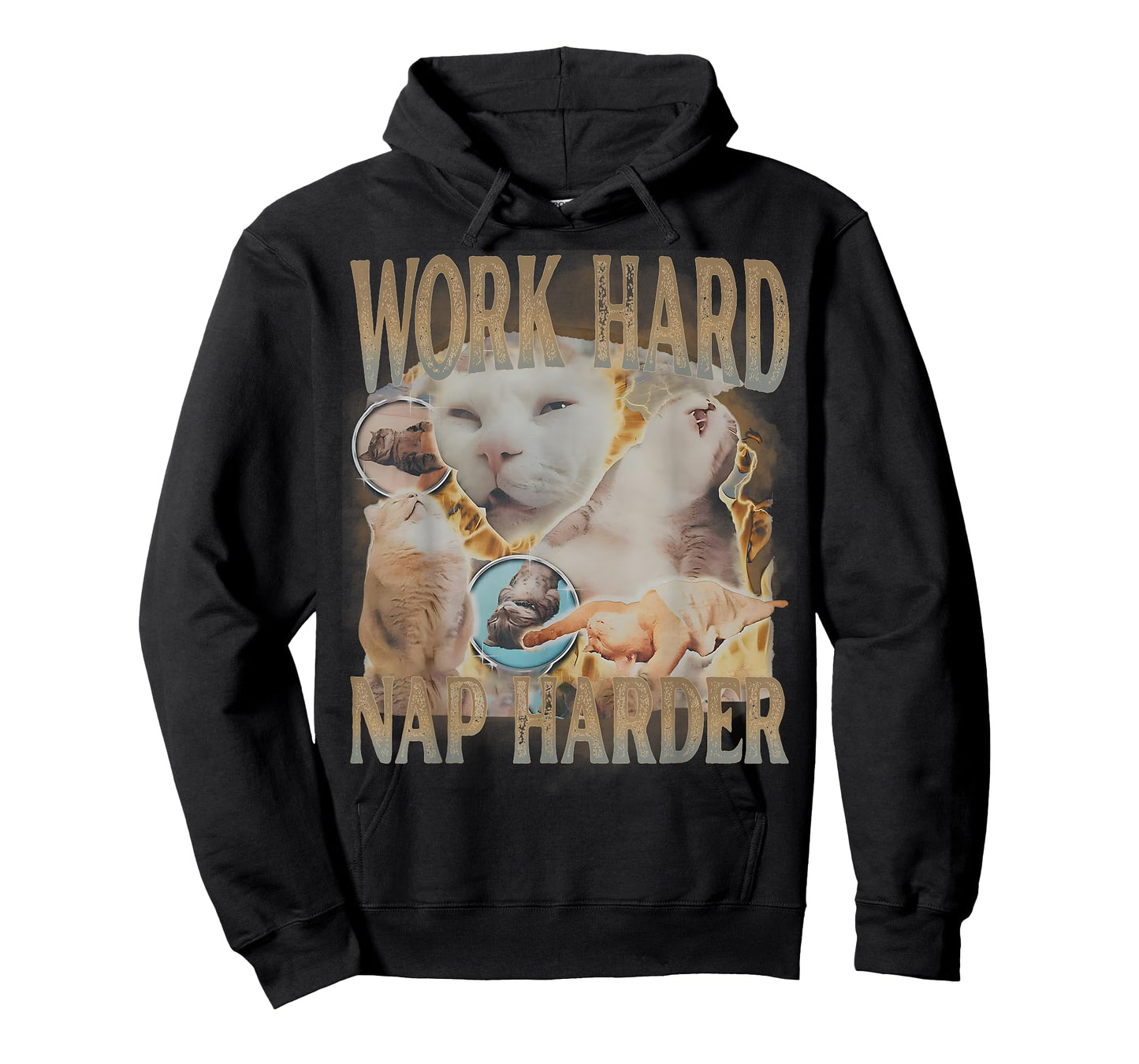 Work Hard Nap Harder Funny Meme Cat Lover Humor Sarcastic T-Shirt