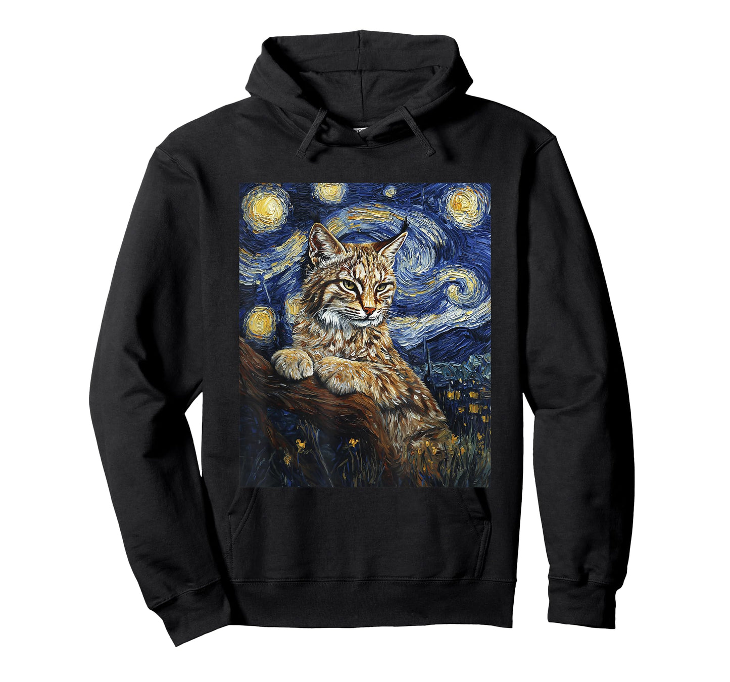Cute Bobcat Graphic - Van Gogh Style - Starry Night T-Shirt