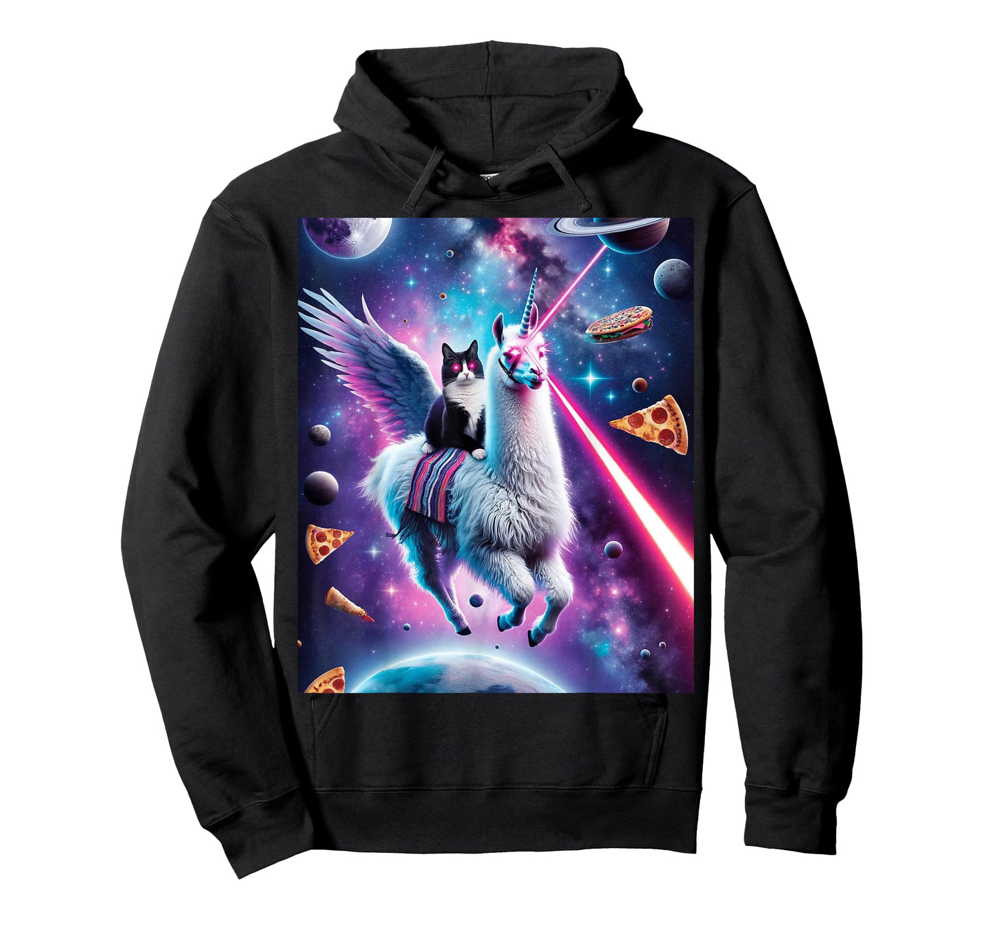 Laser Eyes Outer Space Cat Riding Llama Unicorn Ufo Tacos T-Shirt