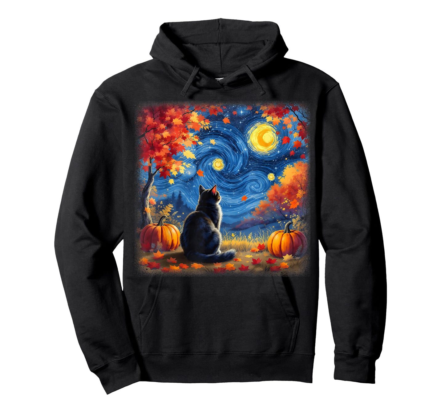 Cat Starry Night Cats Lover Thanksgiving Fall Autumn T-Shirt