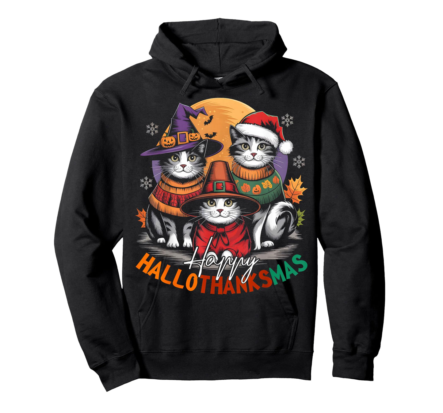 Happy HalloThanksMas Halloween, Christmas, Thanksgiving Cats T-Shirt