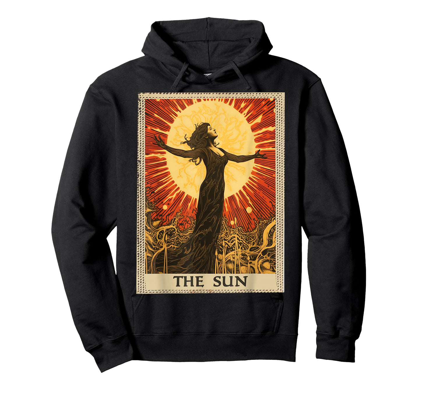 FoolsFate Vintage Tarot Card The Sun T-Shirt - Black, Unisex-Adults, Unisex-Kids, Short Sleeve, Small, Regular Fit, Crew Neck, All Seasons