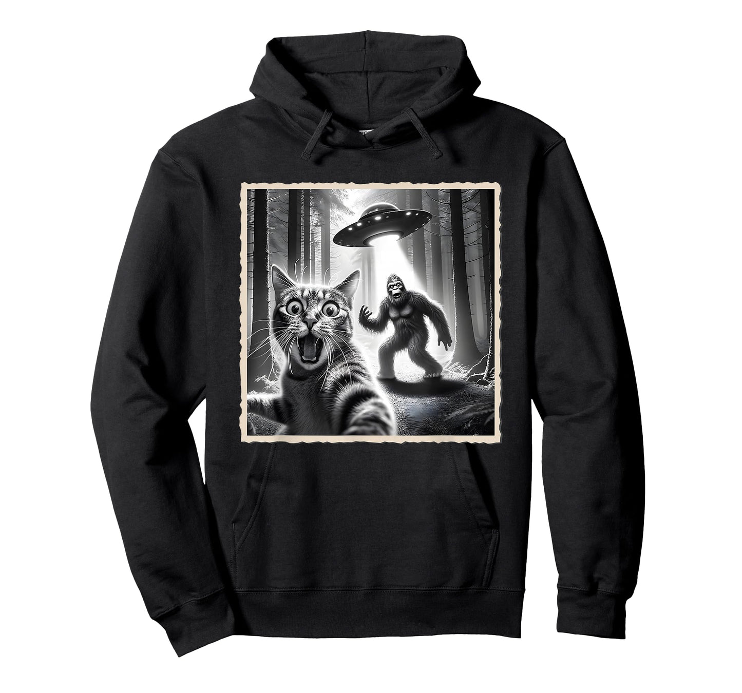 Cat Selfie With Bigfoot & UFO | Funny Sasquatch & Cat T-Shirt