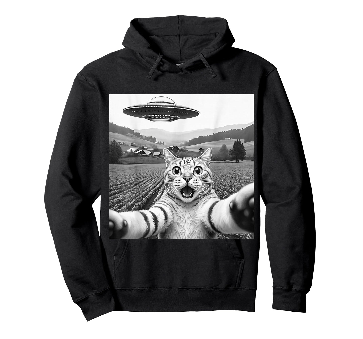 Cat Selfie with Alien UFO Funny Cat T-Shirt