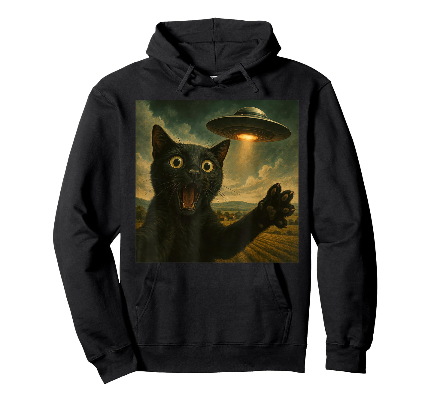 Black Cat Selfie With Alien UFO Funny Cat T-Shirt