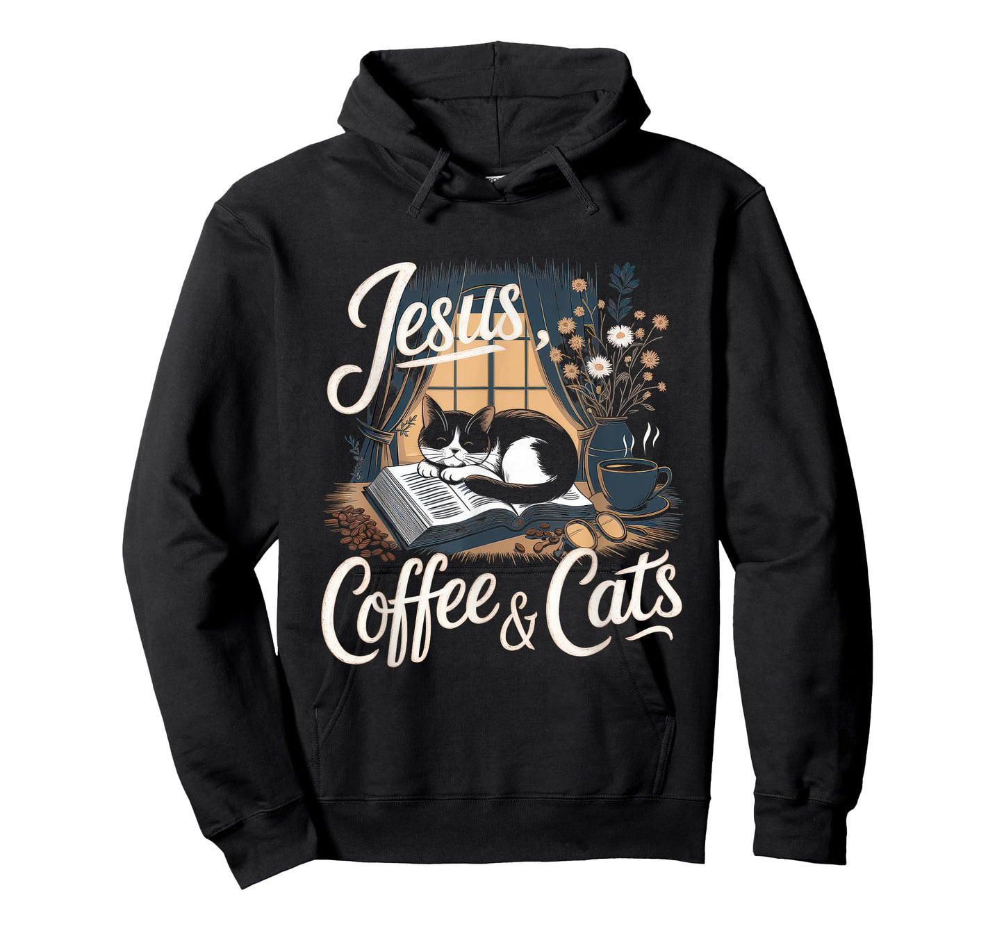Jesus Coffee Cats Funny Cute Design Jesus Lovers Christian T-Shirt