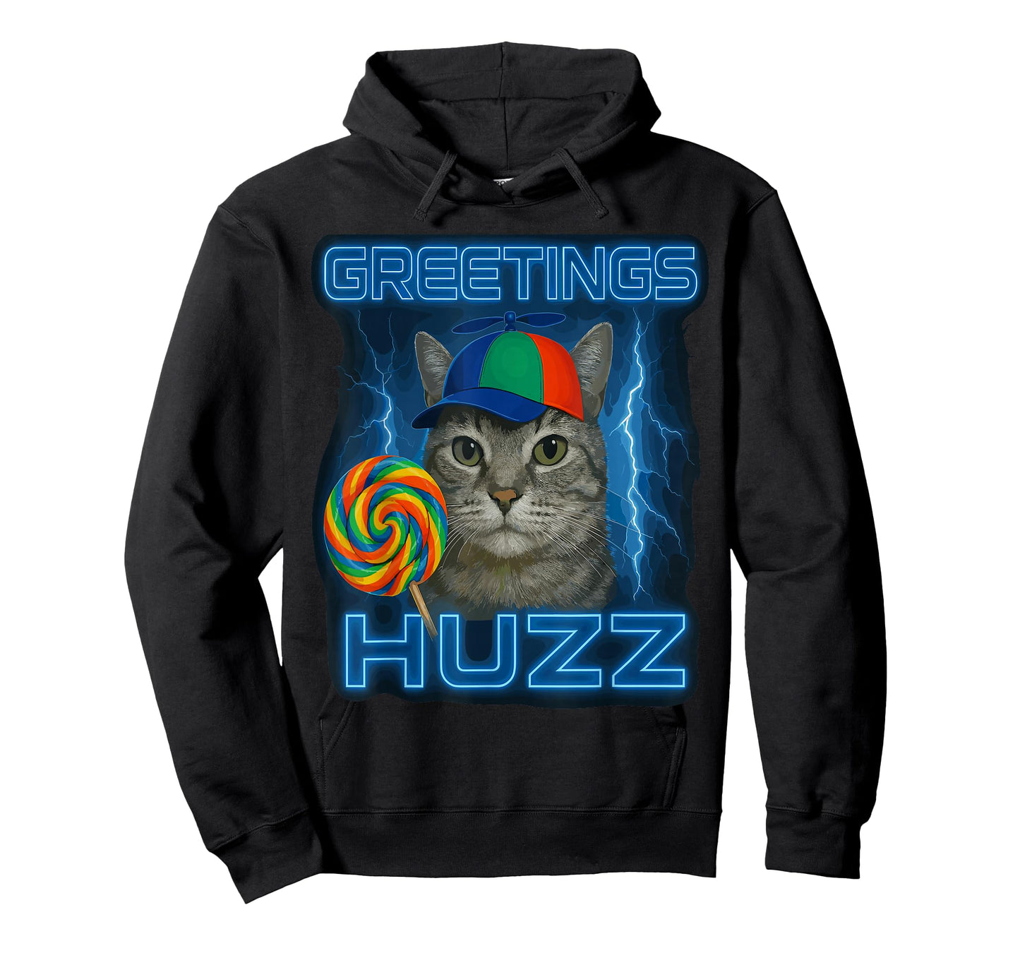 Greetings Huzz Shirt, Funny Silly Cat Lollipop T-Shirt