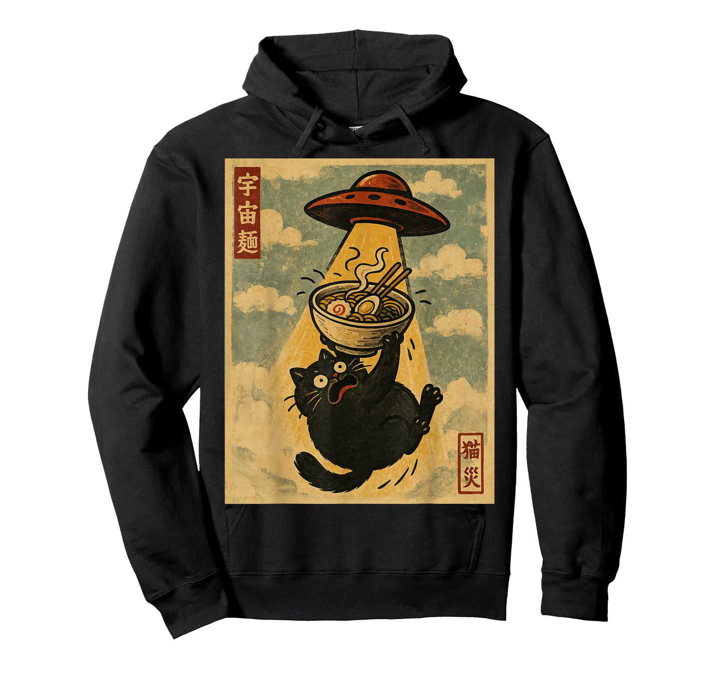 Funny Ramen Cat Japanese Anime UFO Men Women Teens Kids T-Shirt