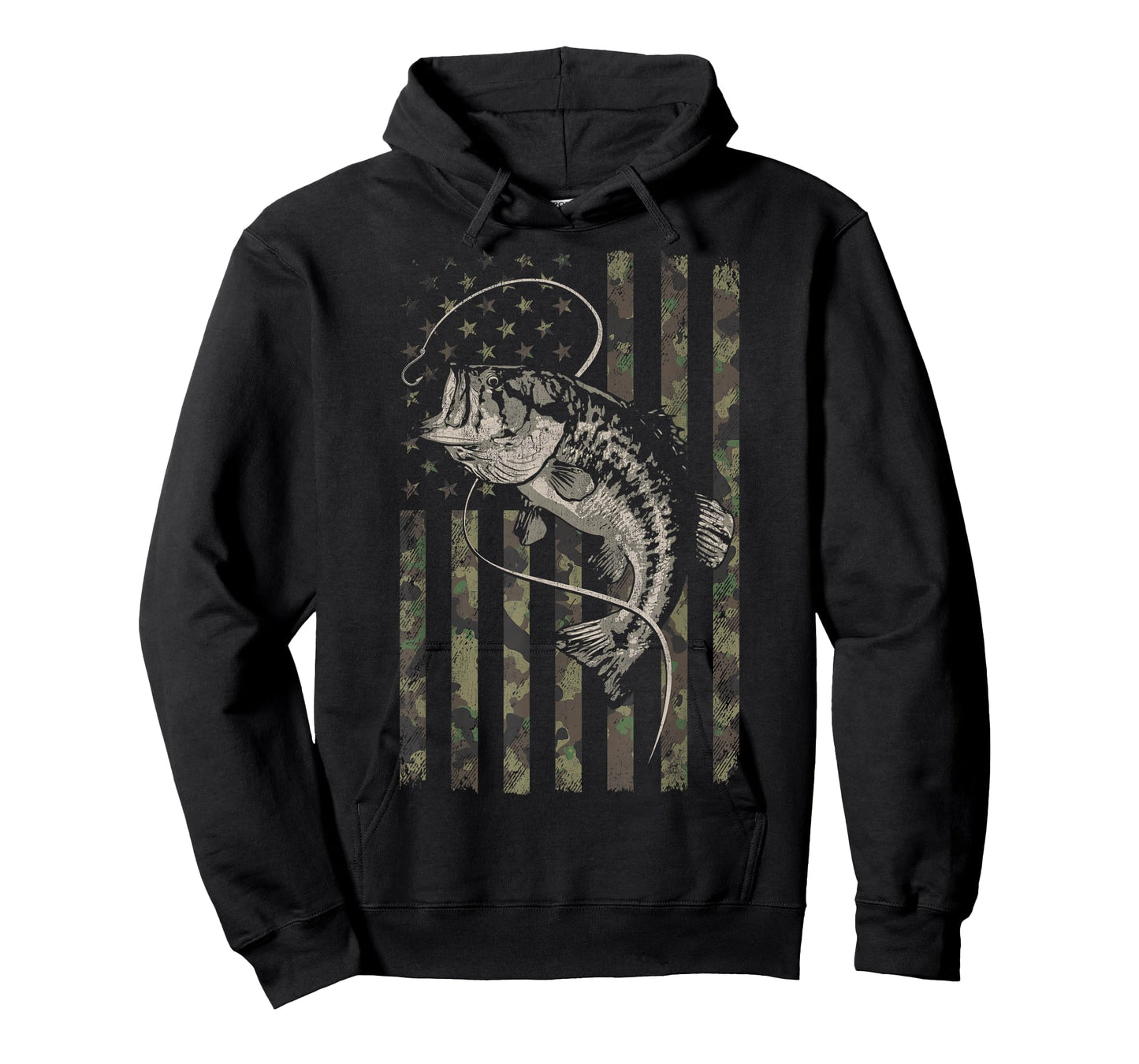Fishing Camo American Flag Bass Fish Camouflage T-Shirt