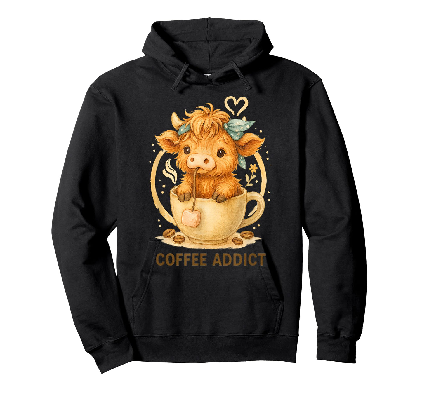 Coffee Addict Cute Highland Cow in Mug T-Shirt