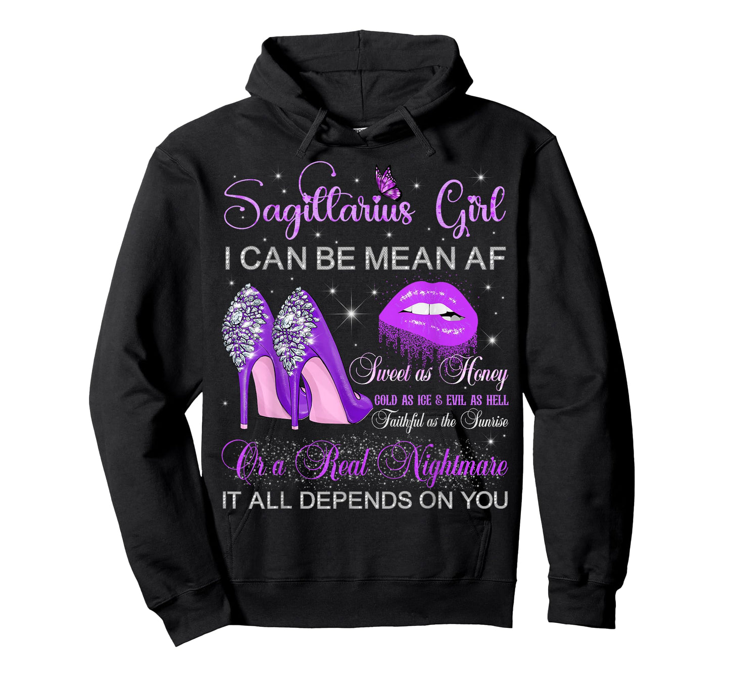 Sagittarius Girl Birthday Purple High Heels Dripping Lips T-Shirt