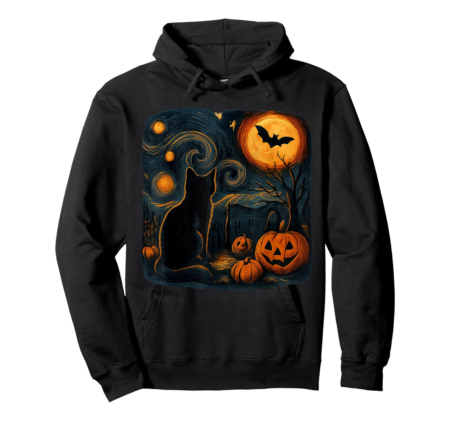 Halloween Black Cat Van Gogh Starry Night Cat Lovers Cat T-Shirt