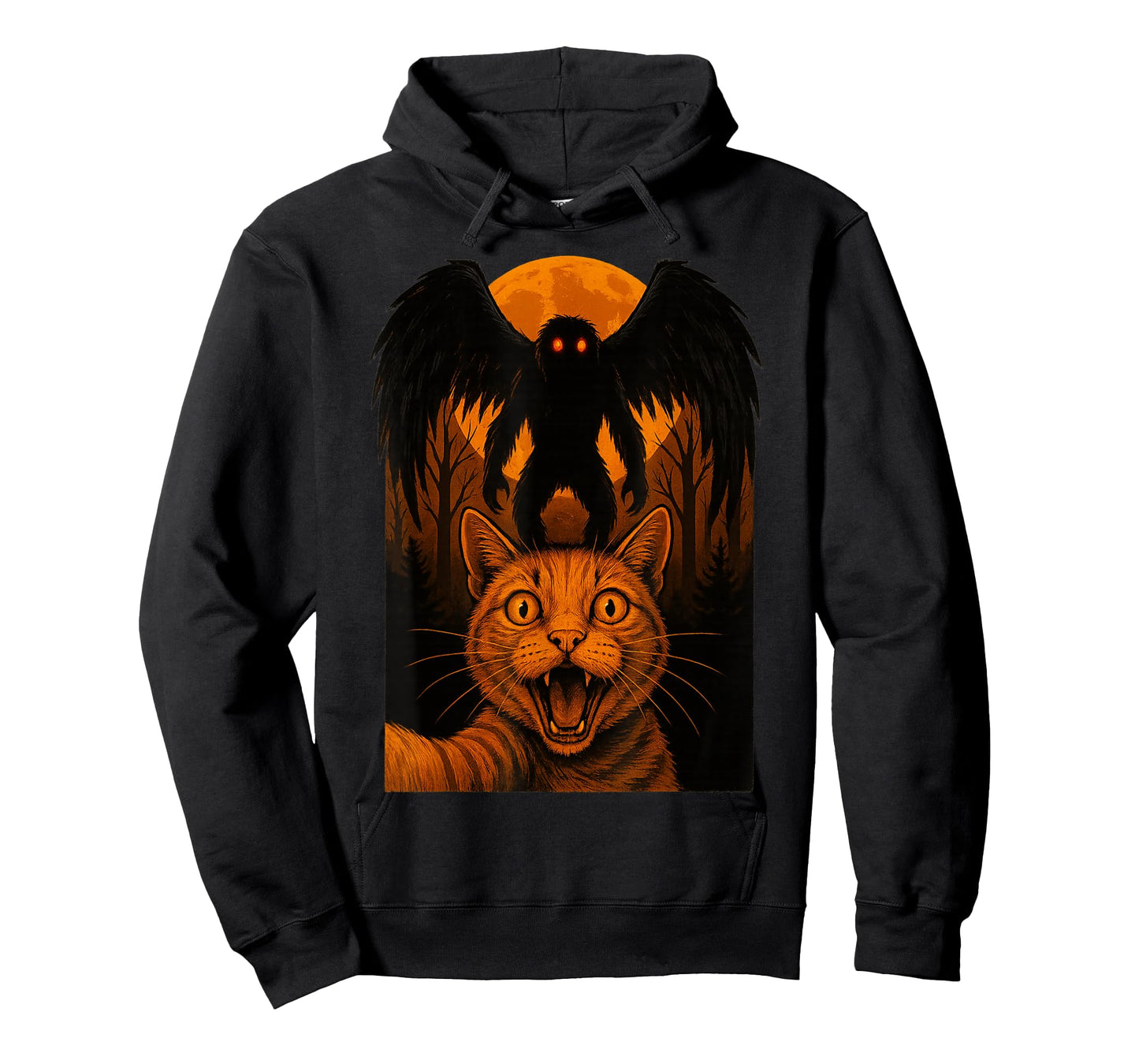 Scared Cat Selfie with Mothman Cryptid Halloween Moth Man T-Shirt